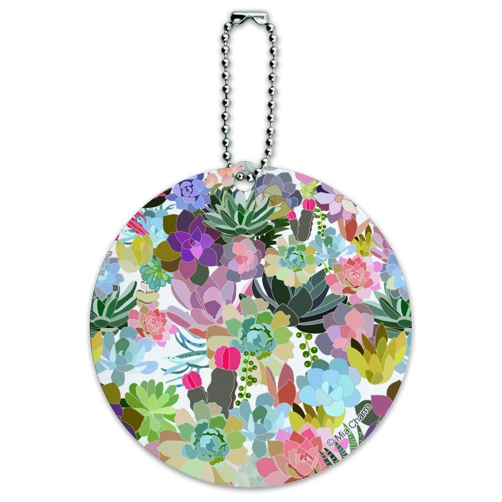 Stylish Succulent Oasis Pattern Round Luggage ID Tag - Durable Suitcase Name Tag for Carry-On Bags - Perfect for Travel, Business Trips & Vacation Identification
