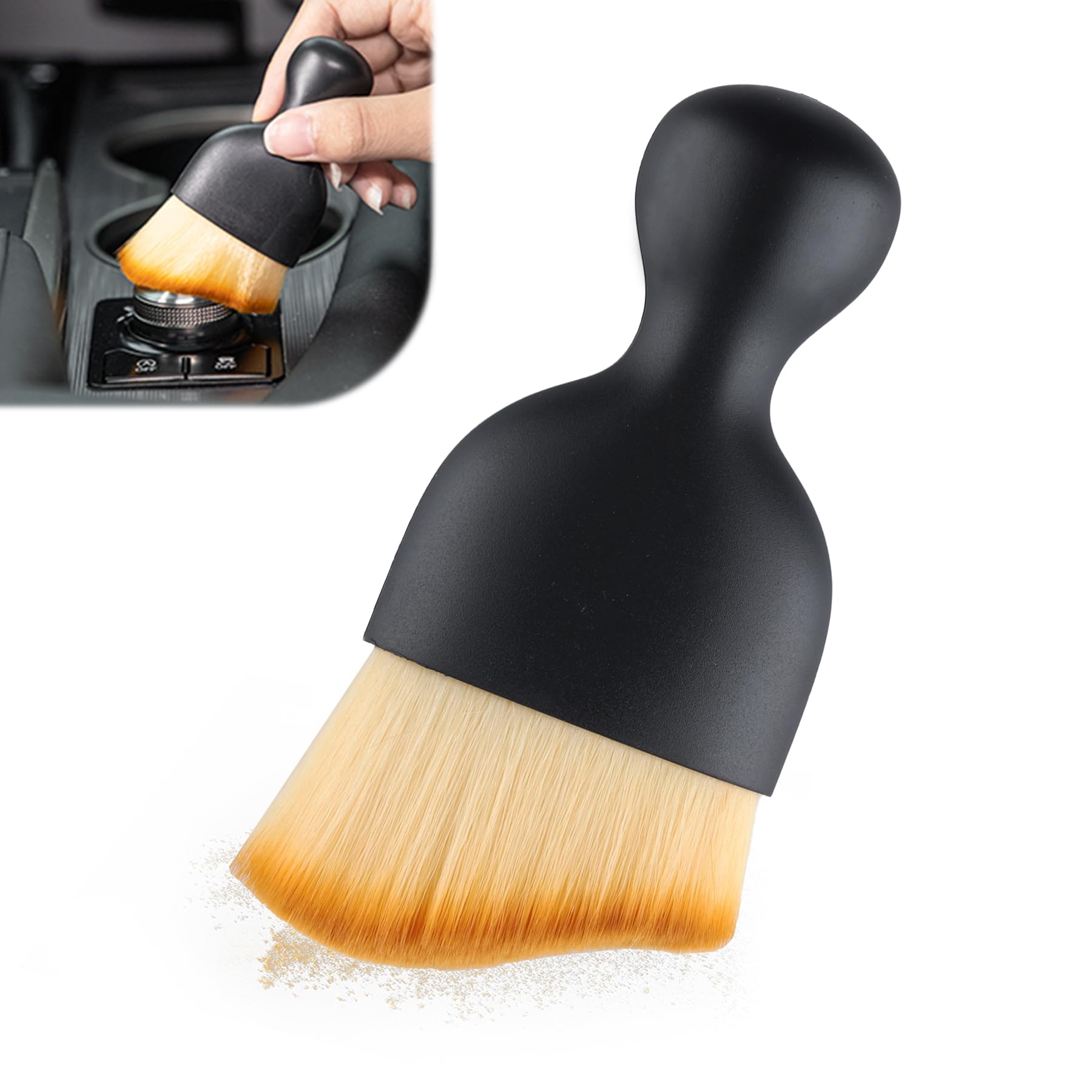 UREHEPO Soft Bristle Car Dust Brush - Brown Interior Detailing Brush for Automotive Cleaning | Scratch-Free Car Accessories | Perfect for Dashboard, Vents & Hard-to-Reach Areas