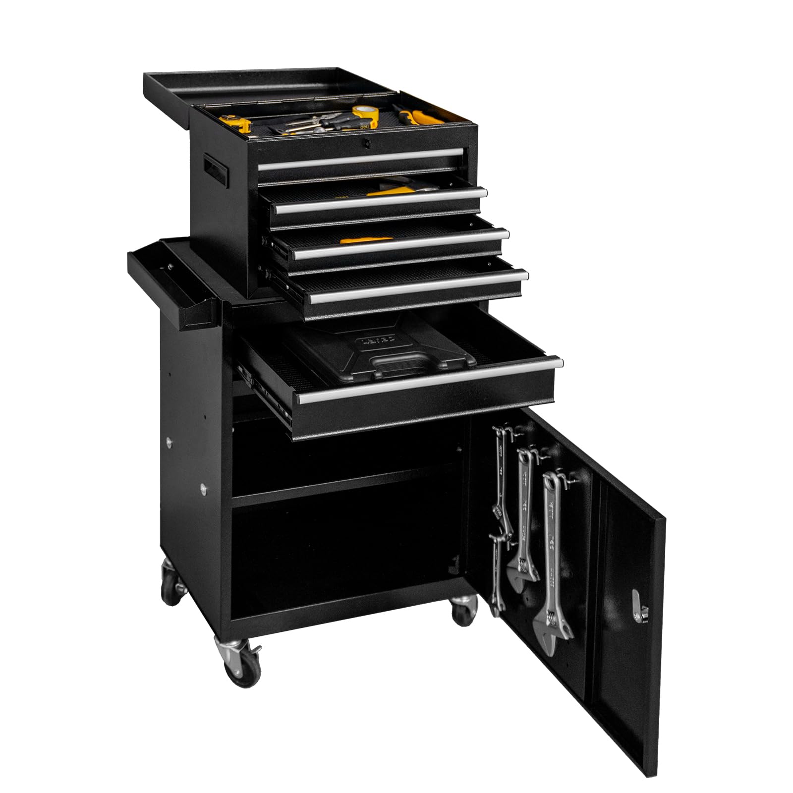WAYTRIM 5-Drawer Rolling Tool Chest with Wheels & Lock - Heavy Duty Removable Tool Cabinet Storage Box, Adjustable Shelf, Portable Tool Organizer for Garage, Workshop, Warehouse & Auto Repair Shop (Black)