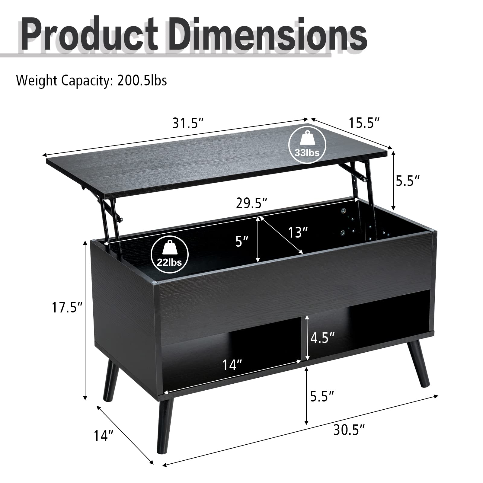 Tangkula Lift Top Coffee Table with Hidden Storage - Wooden Lift Tabletop Dining Table with 2 Open Shelves & Metal Hydraulic Lifting Device - 4 Pine Legs - Modern Rising Tabletop Center Table for Living Room, Office, or Small Space