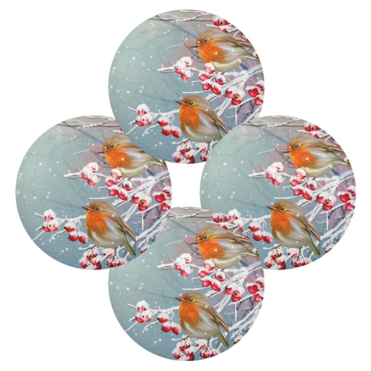 Festive Christmas Placemats Set - 15.4 Inch Winter Snowflake & Bird Branch Design Holiday Dining Table Mats for Home Decor (Set of 4) - Perfect for Christmas Dinner, Holiday Parties & Seasonal Home Decoration