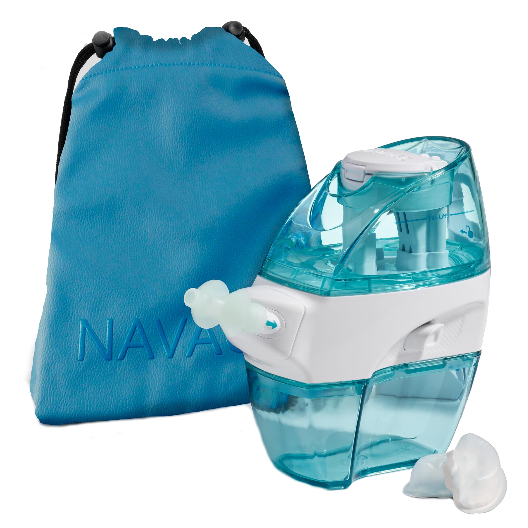Navage Travel Bundle - Portable Nasal Irrigation System with Nose Cleaner, 20 Salt Pods & Sky Blue Travel Bag - Sinus Relief for Allergies, Cold & Congestion - Perfect for Travel, Home & Office Use