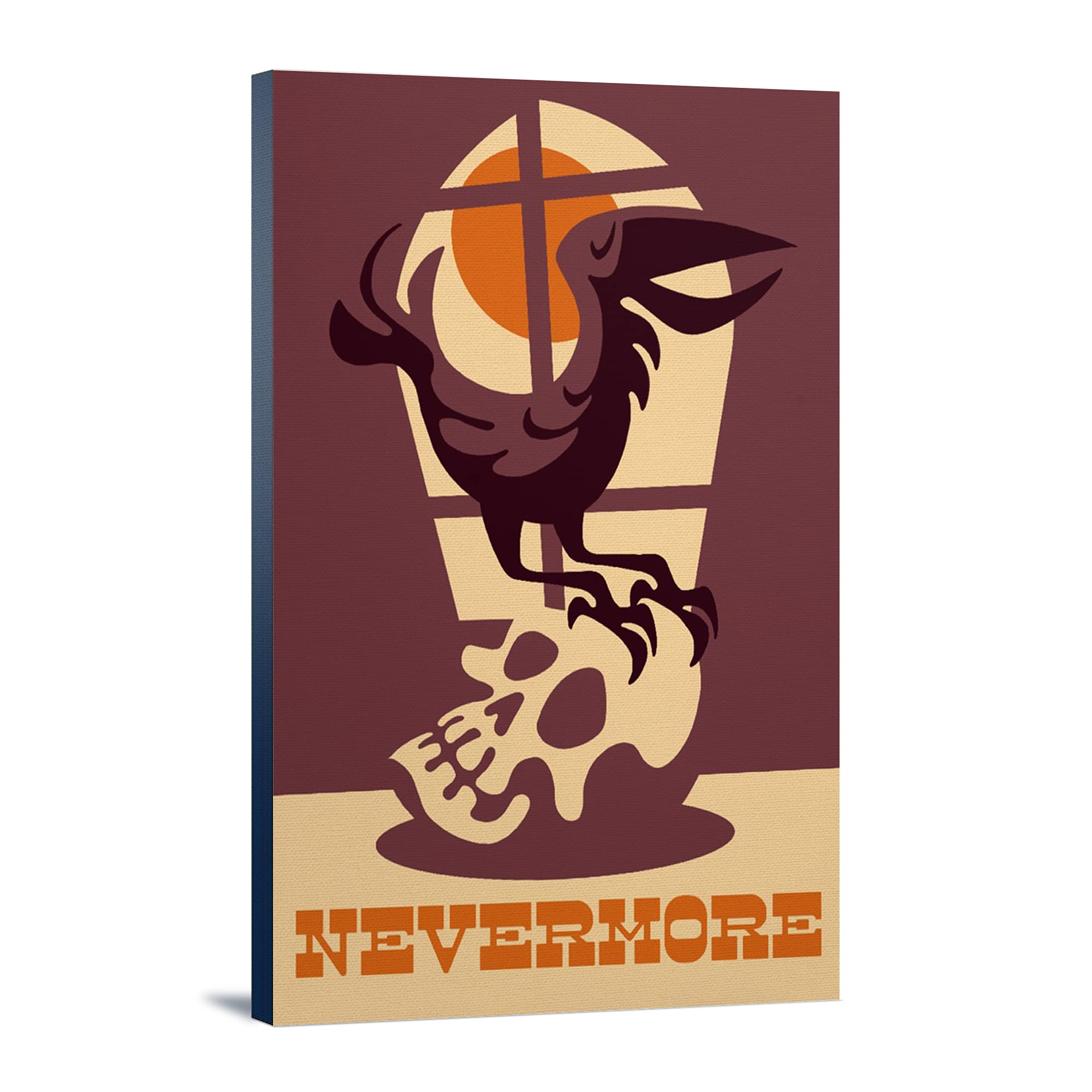 Lantern Press Raven Nevermore Retro Halloween Wall Art - 16x24 Wrapped Canvas Print, Gothic Home Decor, Edgar Allan Poe Inspired Artwork - Perfect for Living Room, Bedroom or Office Decor