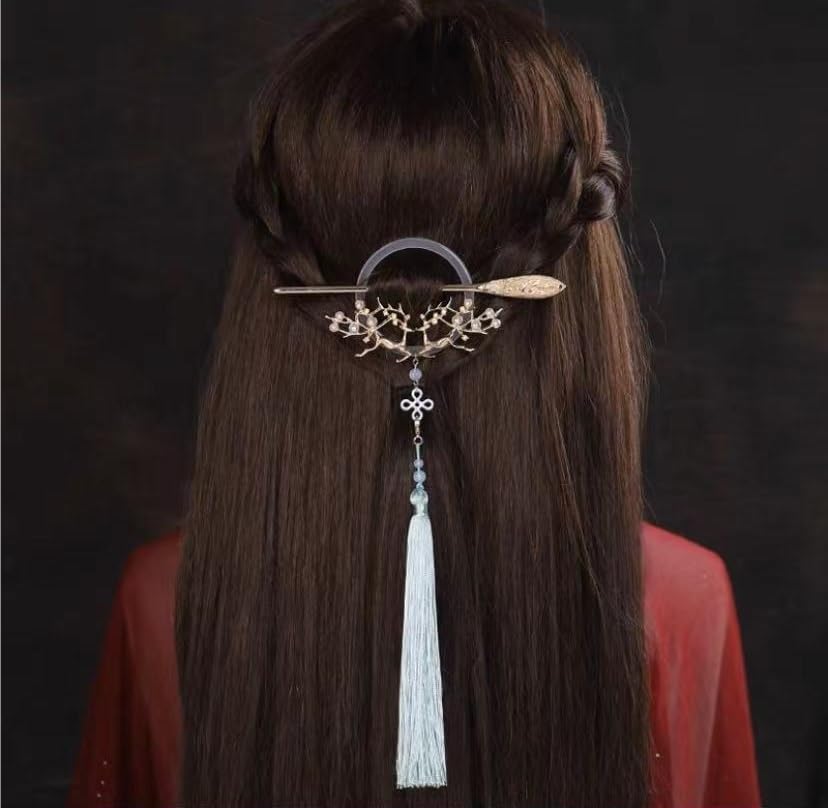 **GINTON Retro Hair Sticks & Forks - Chinese Style Long Tassel Hairpin, Hanfu Butterfly Metal Glaze Hair Chopsticks with Antique Pearl Tassel for Women | Vintage Hair Accessories for Weddings, Cosplay & Daily Styling**