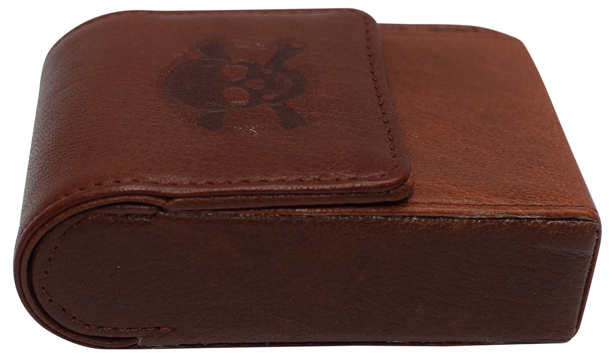 Genuine Leather Cigarette Storage Organizer - Tobacco Pouch with Lighter Holder & Logo Design (Skull Bone Pattern) - Perfect for Travel, Camping, and Outdoor Smoking Accessories
