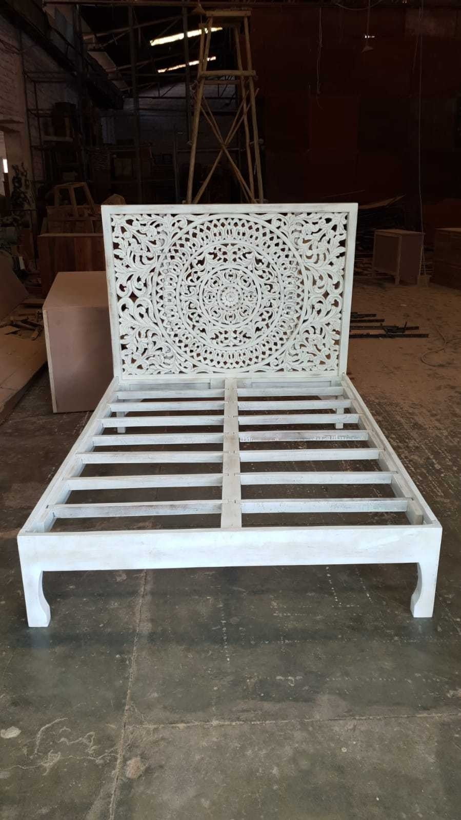 Handcrafted Dynasty Wooden Carved Bed with Ornate Headboard - Luxury Master Bedroom Furniture for Elegant Home Decor