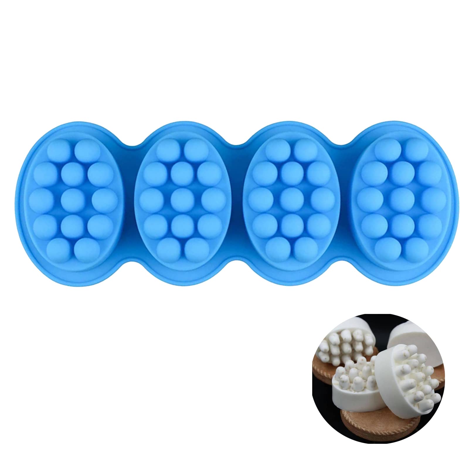 Emfure 4 Cavity 4.5oz Silicone Soap Molds for DIY Massage Bars, Candles & Polymer Clay - Reusable Baking Mold for Handmade Soaps (Blue, Pack of 1) - Perfect for Spa Gifts, Home Crafting & Bath Bomb Making