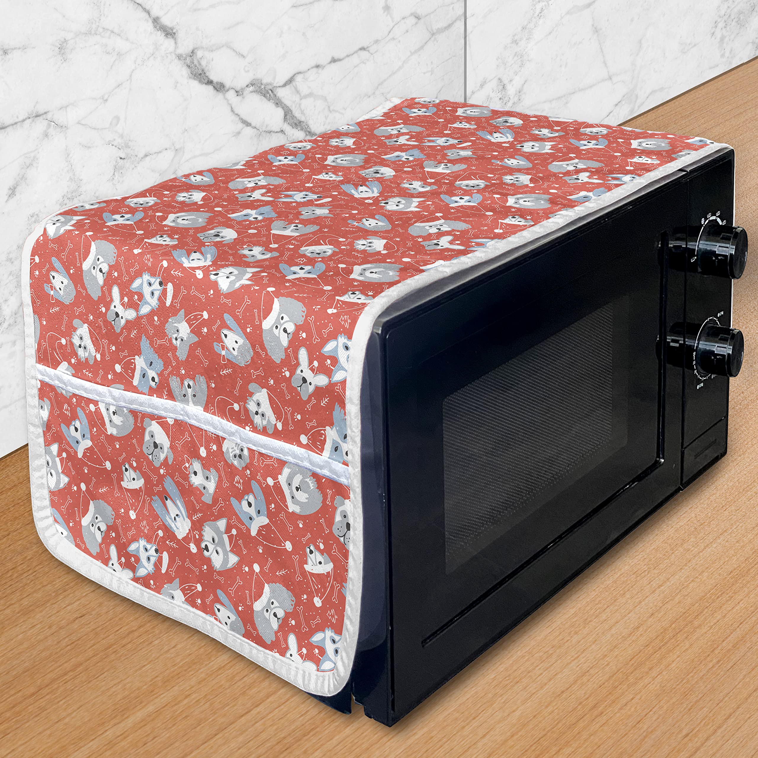 Ambesonne Christmas Dog Microwave Cover - Santa Hat Dog Design, Waterproof Kitchen Organizer with Pockets, 36