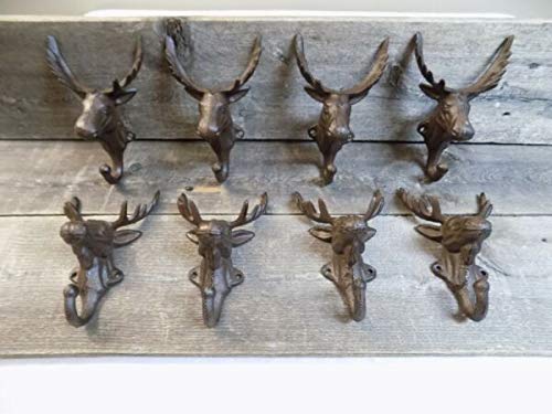 8 Pack Rustic Elk Deer Moose Head Cast Iron Coat Hook Rack - Vintage Wall Mounted Hooks for Hats, Coats & Home Décor - Perfect for Cabin, Lodge, or Western Style Interior Design