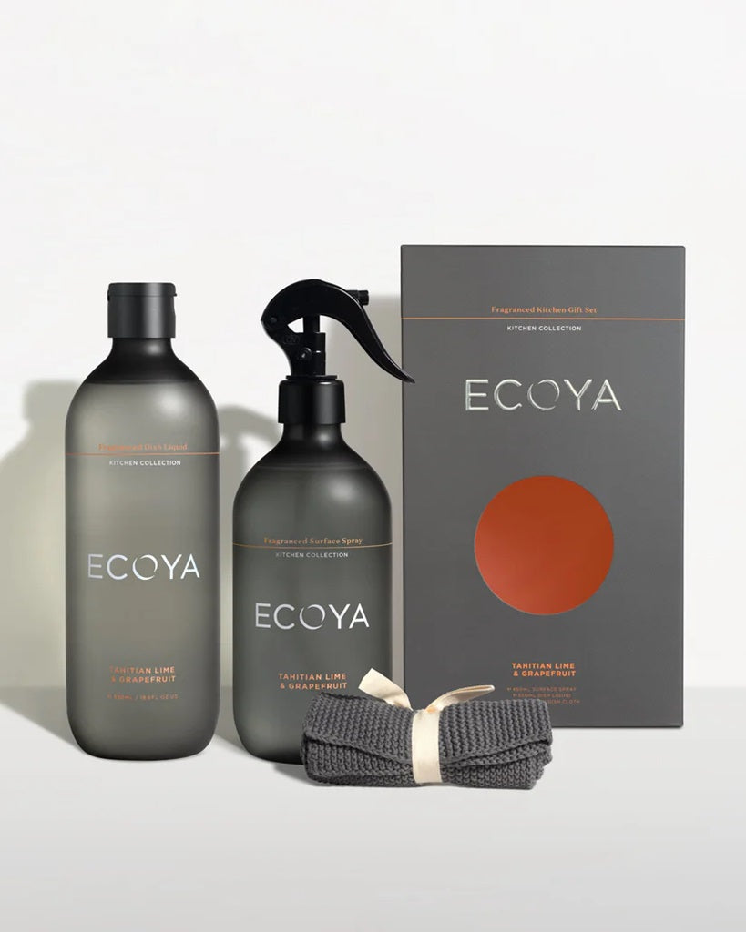 Ecoya Kitchen Collection Gift Set - Tahitian Lime & Grapefruit Scented Candles & Soaps | Perfect for Home Decor, Housewarming Gifts & Spa Relaxation
