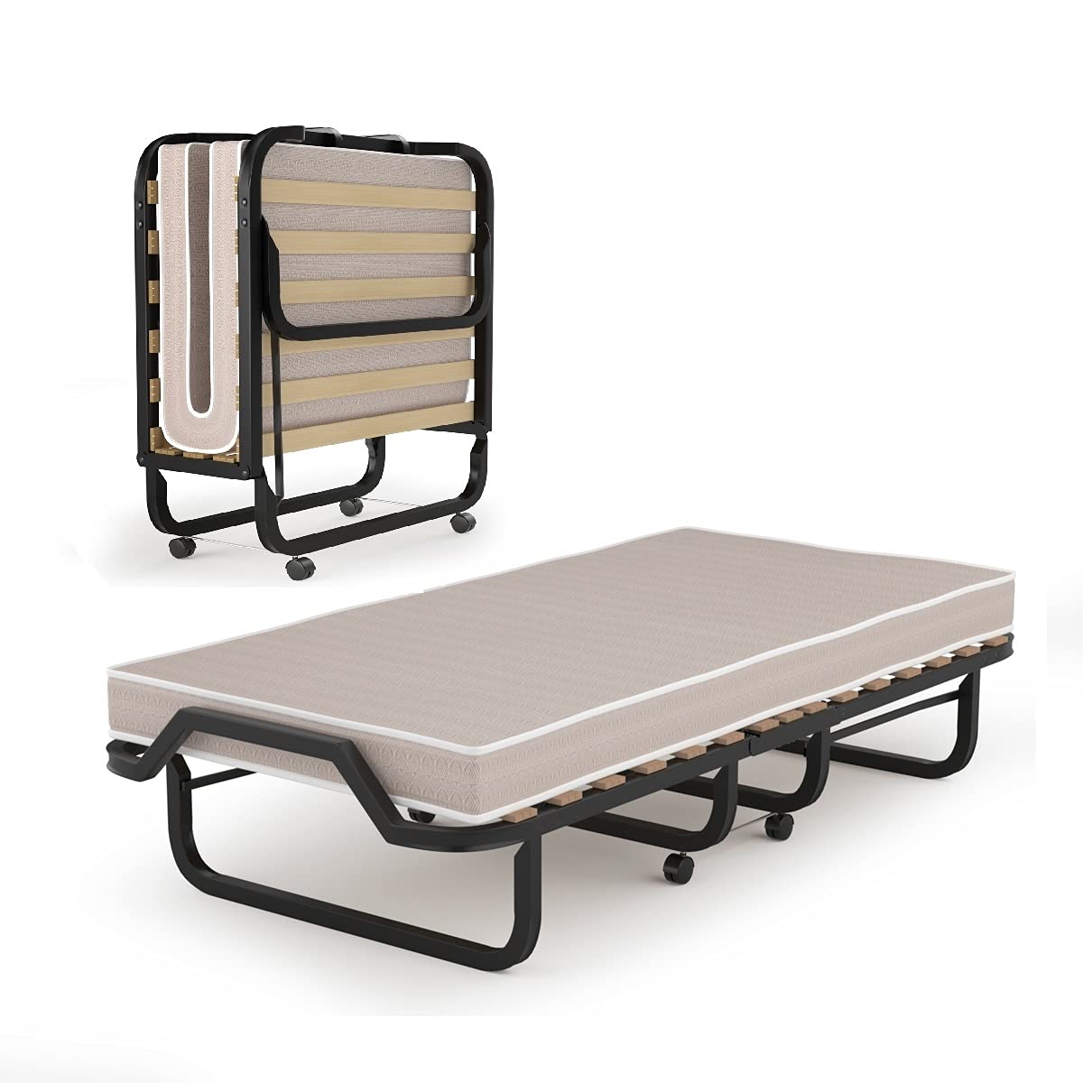 GOFLAME Foldable Rollaway Bed with Memory Foam Mattress - Portable Guest Bed for Adults & Kids, Sturdy Metal Frame - Space-Saving Sleeper for Home, Office & Travel - Made in Italy | Perfect for Spare Rooms, Sleepovers & Temporary Accommodation