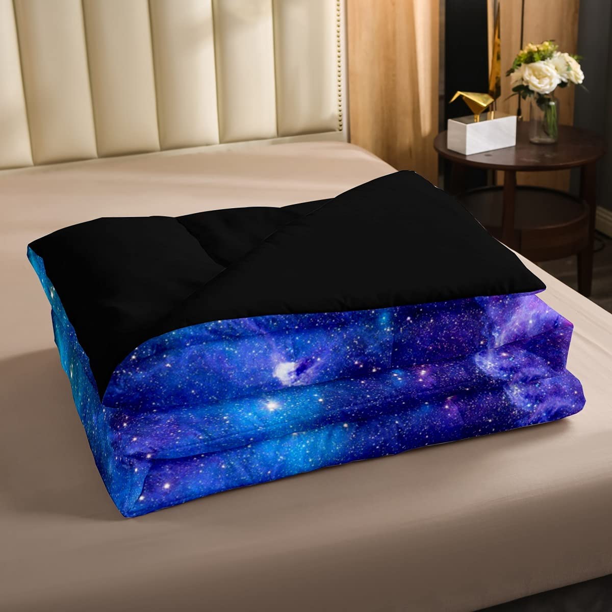Purple Galaxy Comforter Set - King Size Reversible Starry Sky Space Bedding with Nebula Print | Includes 1 Comforter & 2 Pillowcases | Perfect for Kids Room, Teen Bedroom & Space-Themed Decor (Navy Blue)
