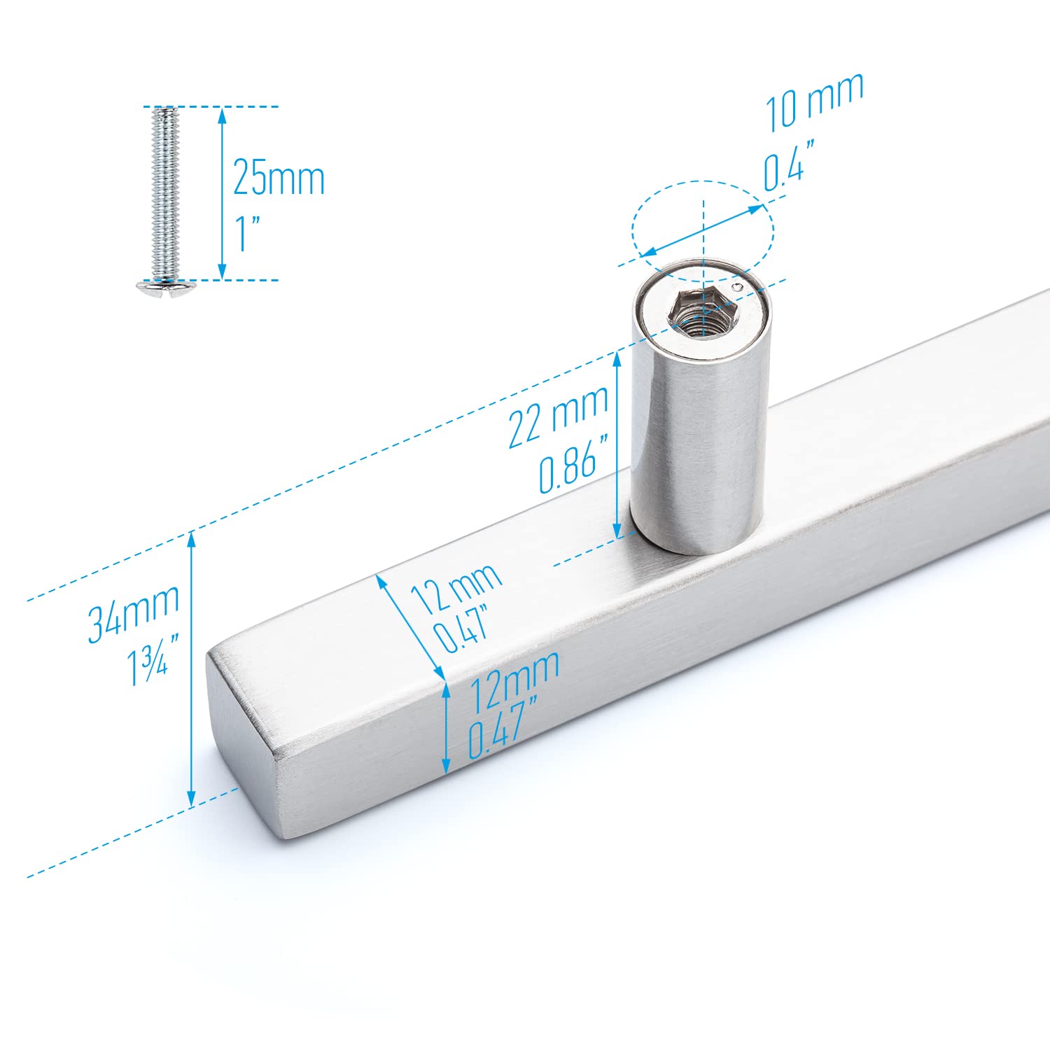 Stainless Steel Square Pull Handles 18 Inch (50 Pack) - Brushed Nickel Cabinet Hardware for Kitchen, Bathroom, Dresser & Furniture - Euro Bar Drawer Pulls | Durable & Stylish Cabinet Knobs for Home Renovation & DIY Projects
