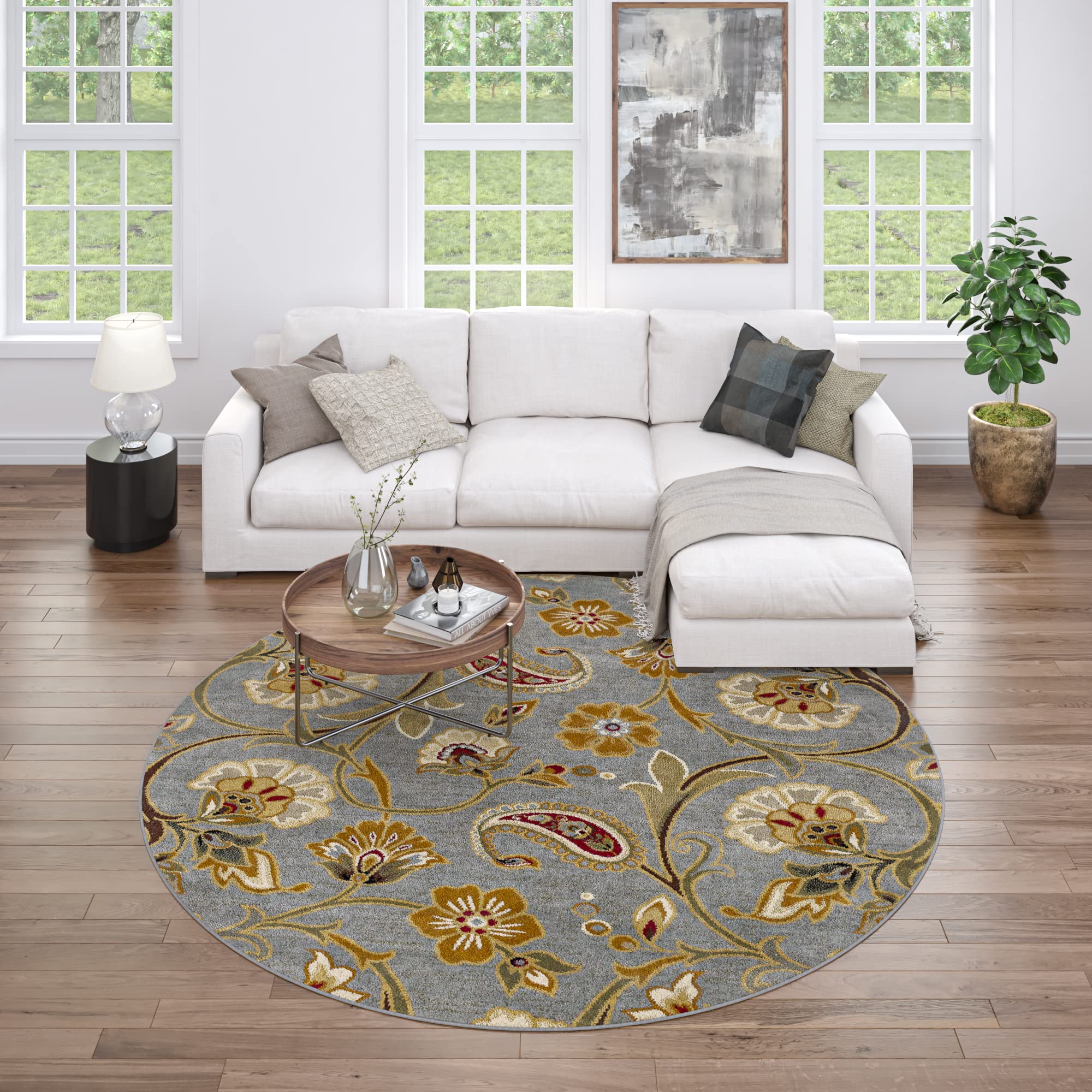 Fairfield Blue Modern 6ft Round Area Rug - Soft Contemporary Carpet for Living Room, Bedroom, Dining Room & Entryway - Non-Slip Kitchen Rug - Alfombras para Salas Modernas - Perfect for Home Decor, Office & High Traffic Areas