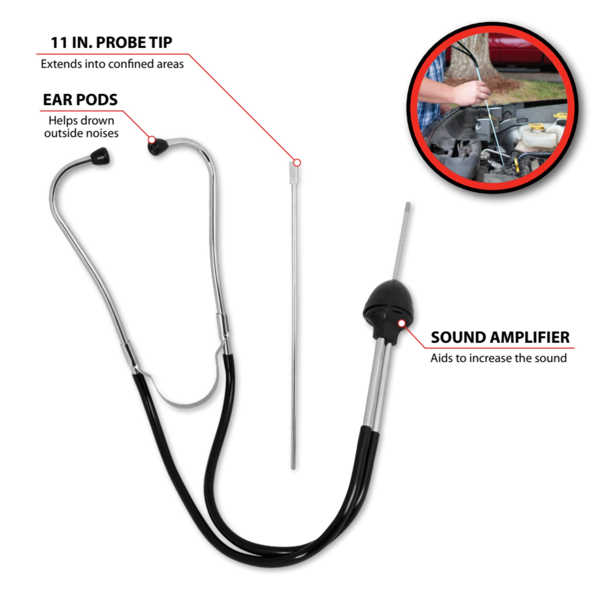Performance Tool W80582 Automotive Stethoscope - Professional Engine Diagnostic Tool for Mechanics - Perfect for Detecting Engine Noises, Bearing Issues & Mechanical Problems
