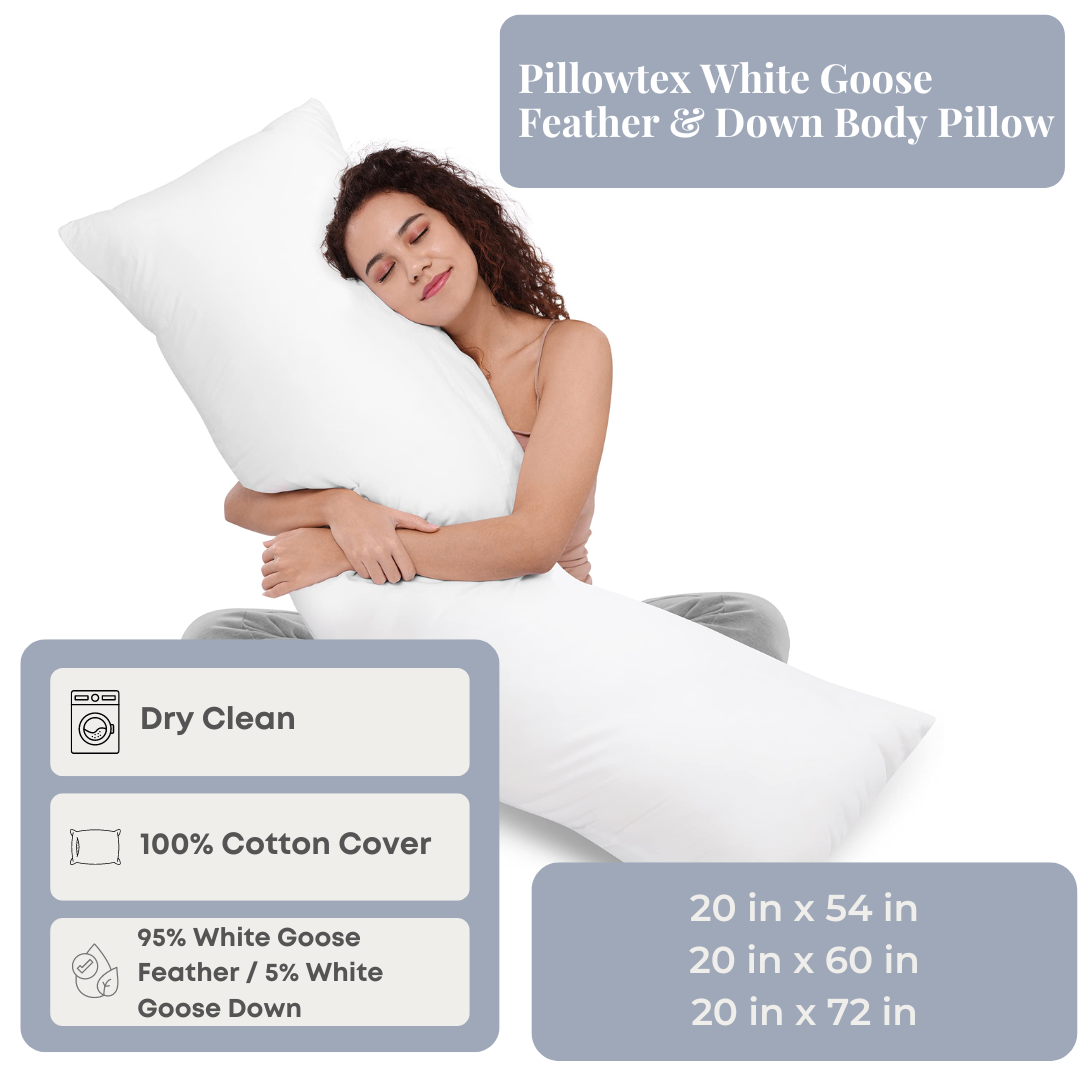 Premium White Goose Feather & Down Body Pillow - Ultra Soft Support for Sleeping, Lounging & Pregnancy Comfort - Hypoallergenic Luxury Bedding