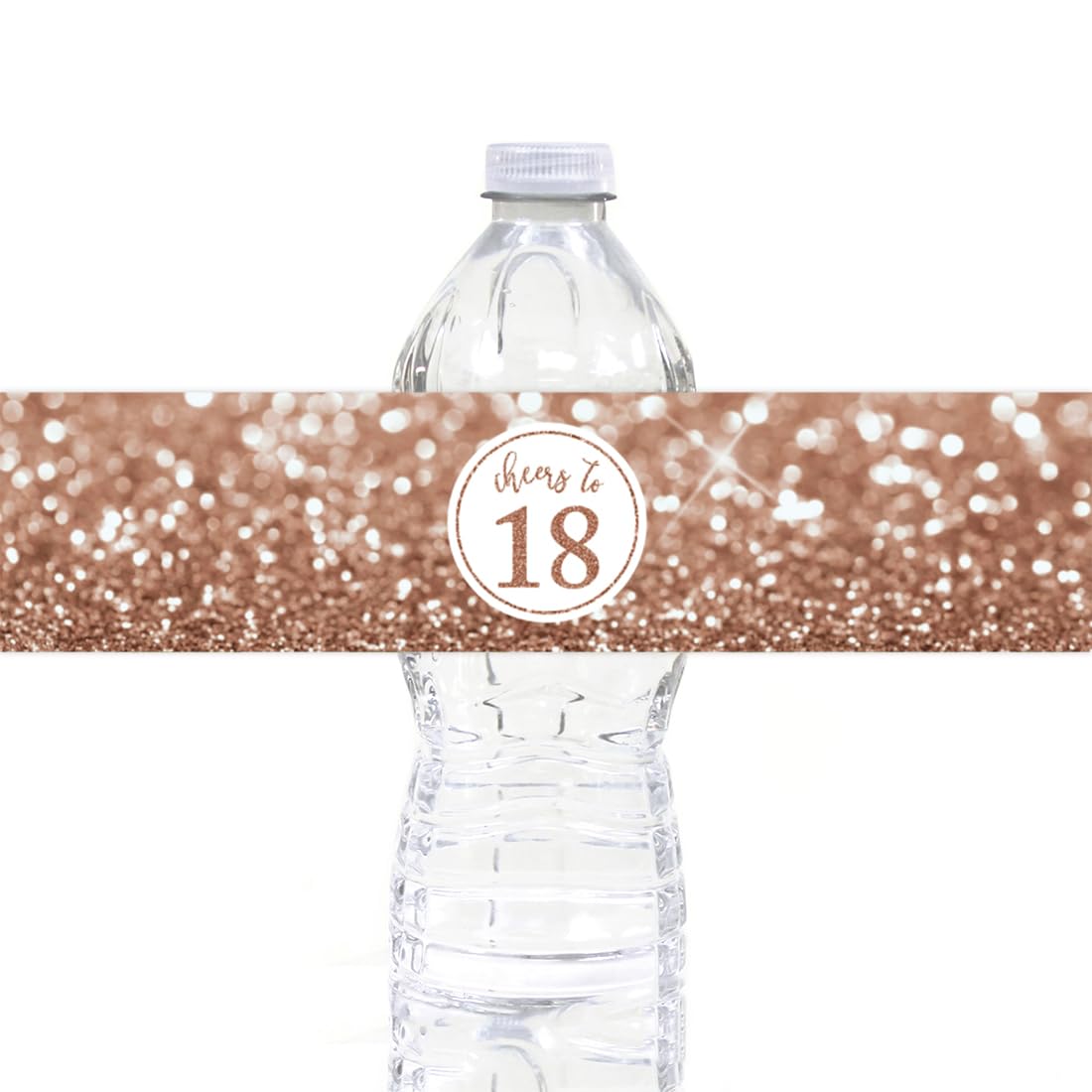 Glitzy Rose Gold Faux Glitter Water Bottle Labels - 20-Pack for 18th Birthday Party Decorations, Anniversary Favors & Women's Celebrations | Perfect for Birthday Parties, Bridal Showers & Special Events
