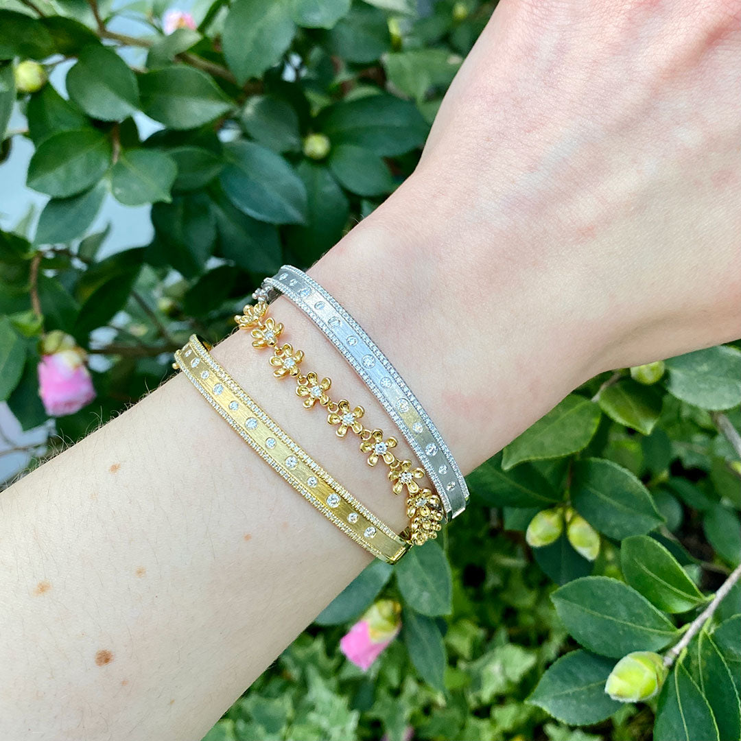 14K Yellow Gold Diamond Satin Finish Bangle Bracelet for Women - Elegant Jewelry Gift for Anniversary, Wedding & Special Occasions