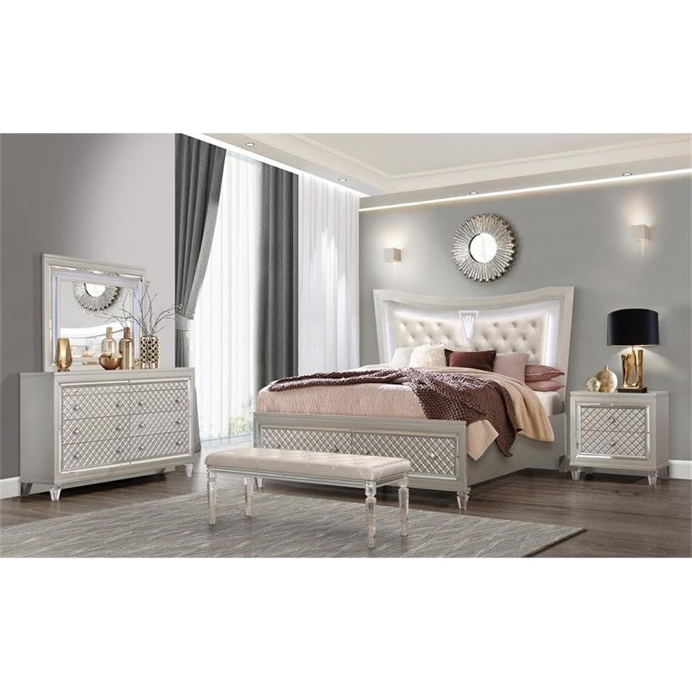 Champagne Nightstand - Modern Bedside Table with Drawer & Shelf, Solid Wood Night Stand for Bedroom, Living Room, or Office - Global Furniture USA Paris Collection