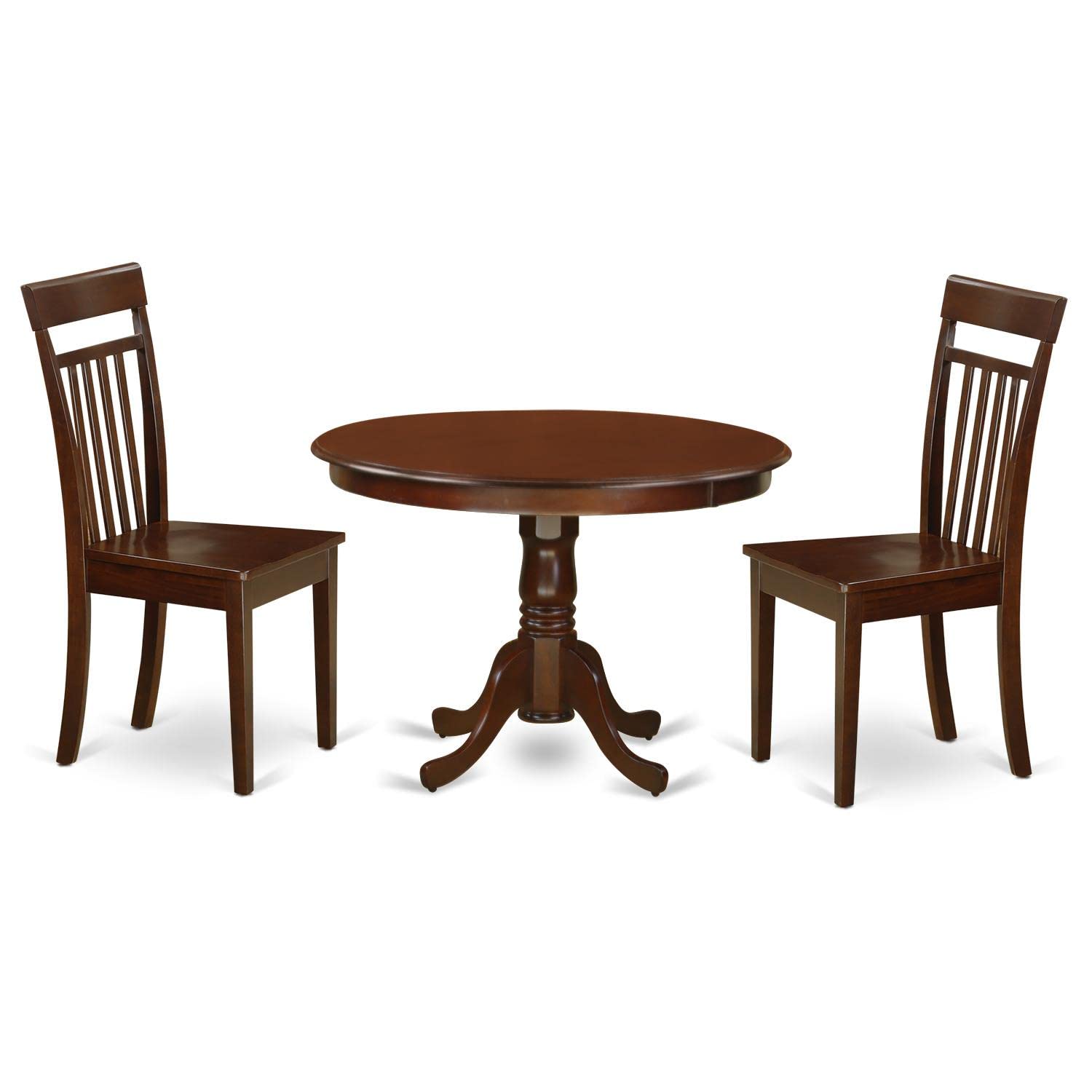 East West Furniture HLCA3-MAH-W 3-Piece Round Kitchen Table Set with Pedestal Base & 2 Dining Chairs, 42x42 Inch, Mahogany - Perfect for Small Spaces, Apartments & Cozy Dining Areas