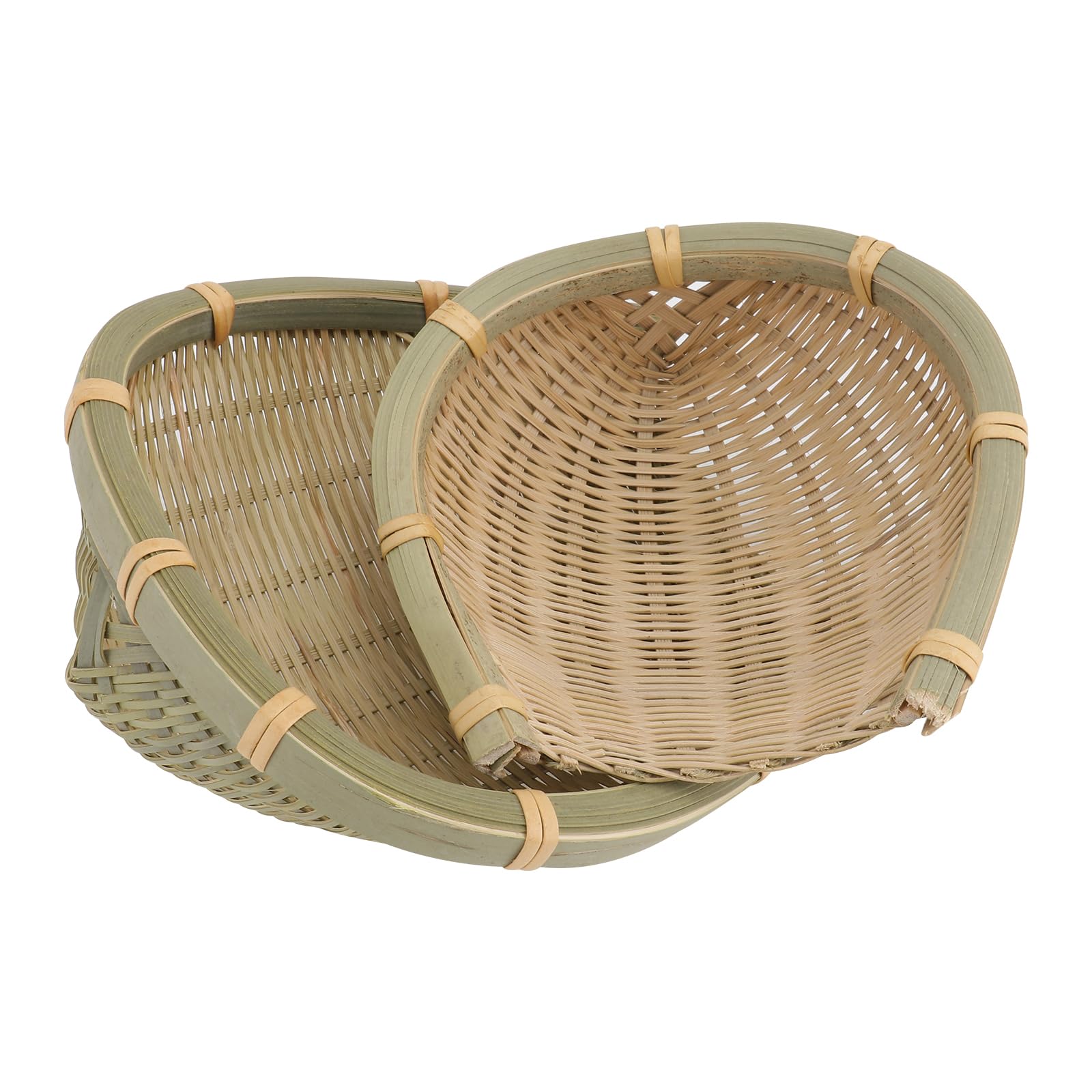 2-Pack Handwoven Bamboo Bread Baskets - 4.7in & 5.5in Stackable Serving Trays for Kitchen, Dining, Garden | Multi-Use for Bread, Fruits, Vegetables, Washing & Drying | Eco-Friendly Home Organization Storage Solution