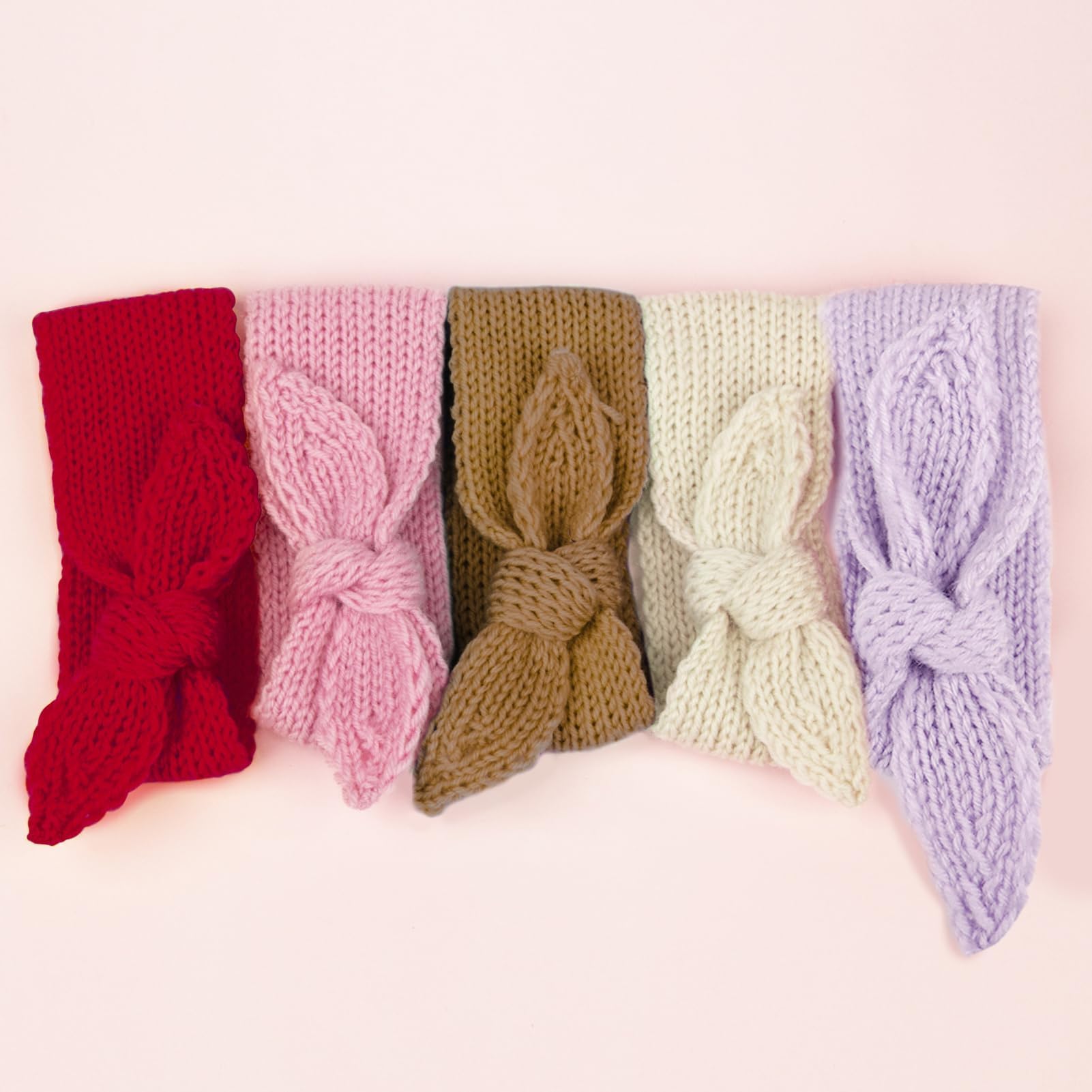 Fmeida Baby Girl Knit Headband - Warm Rabbit Knot Hair Bows for Toddlers & Children (2PCS, White & Red) | Christmas, Valentine's Day & New Year Gifts | Perfect for Holiday Photos, Birthday Parties & Winter Outfits