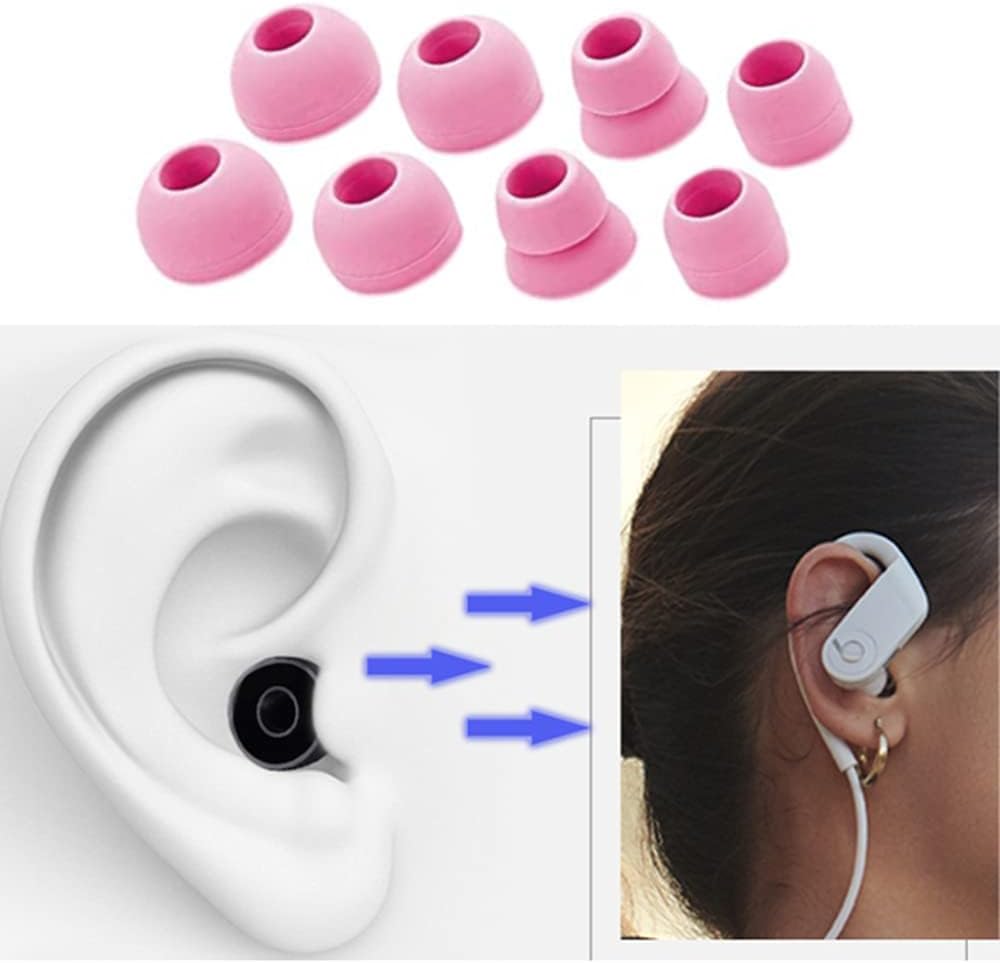 Powerbeats 2 Wireless Earphone Replacement Silicone Ear Tips Set - Soft Comfortable Noise Isolating Earbud Covers (Pink) - Perfect for Workouts, Running & Gym Use