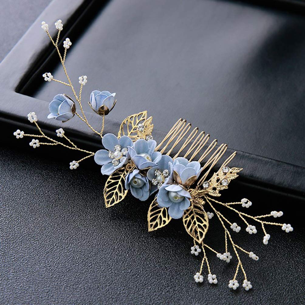 NUOBESTY 4 Pcs Rhinestone Crystal Floral Wedding Hair Comb Set - Bridal Hair Clips & Pins for Women, Hair Jewelry Accessories for Wedding, Prom, Party - Blue