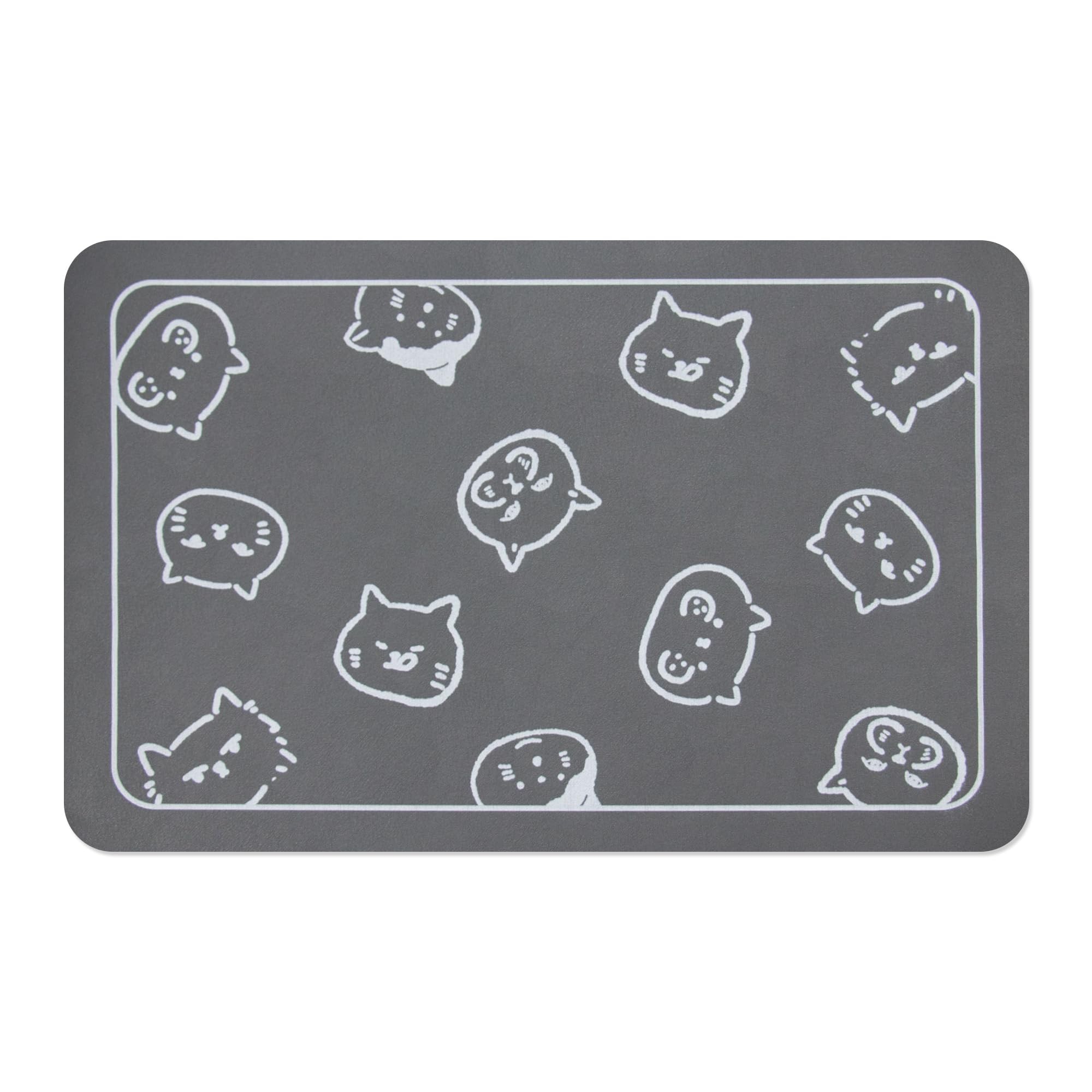 Non-Slip Super Absorbent Cat Food Mat - 18.1 x 11.8 Inch Pet Feeding Mat for Cats & Dogs with Waterproof Design & Cute Cat Head Logo - Perfect for Messy Eaters, Food Bowls & Water Dishes (Dark Grey)