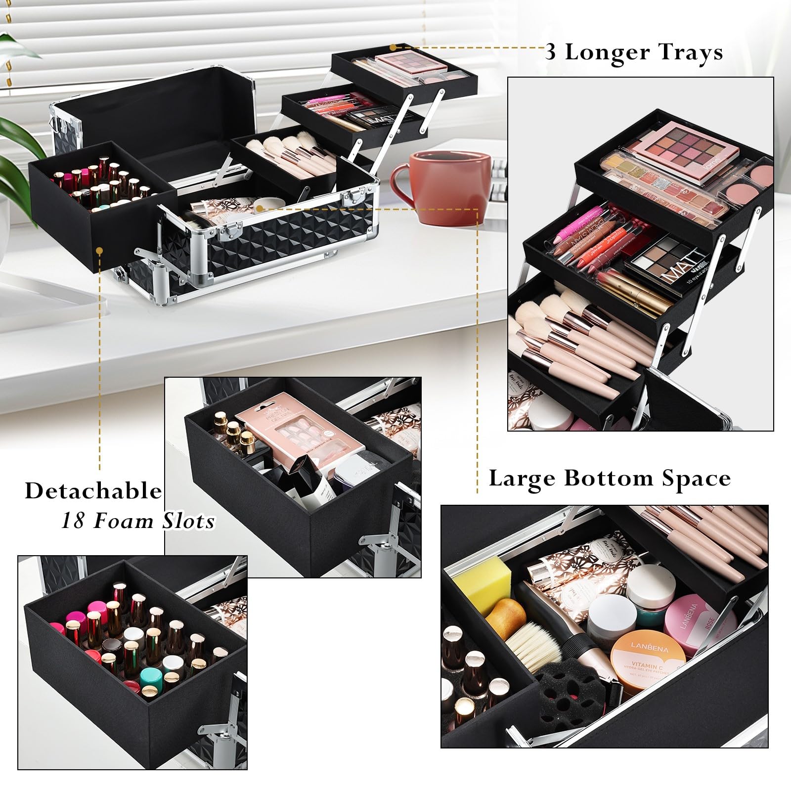Professional Rolling Makeup Case with Wheels & Lockable Drawers - Large Cosmetic Trolley for Travel & Salon Storage | Perfect for Makeup Artists, Hairstylists & Nail Technicians | Portable Beauty Organizer for Home, Salon & On-the-Go Use