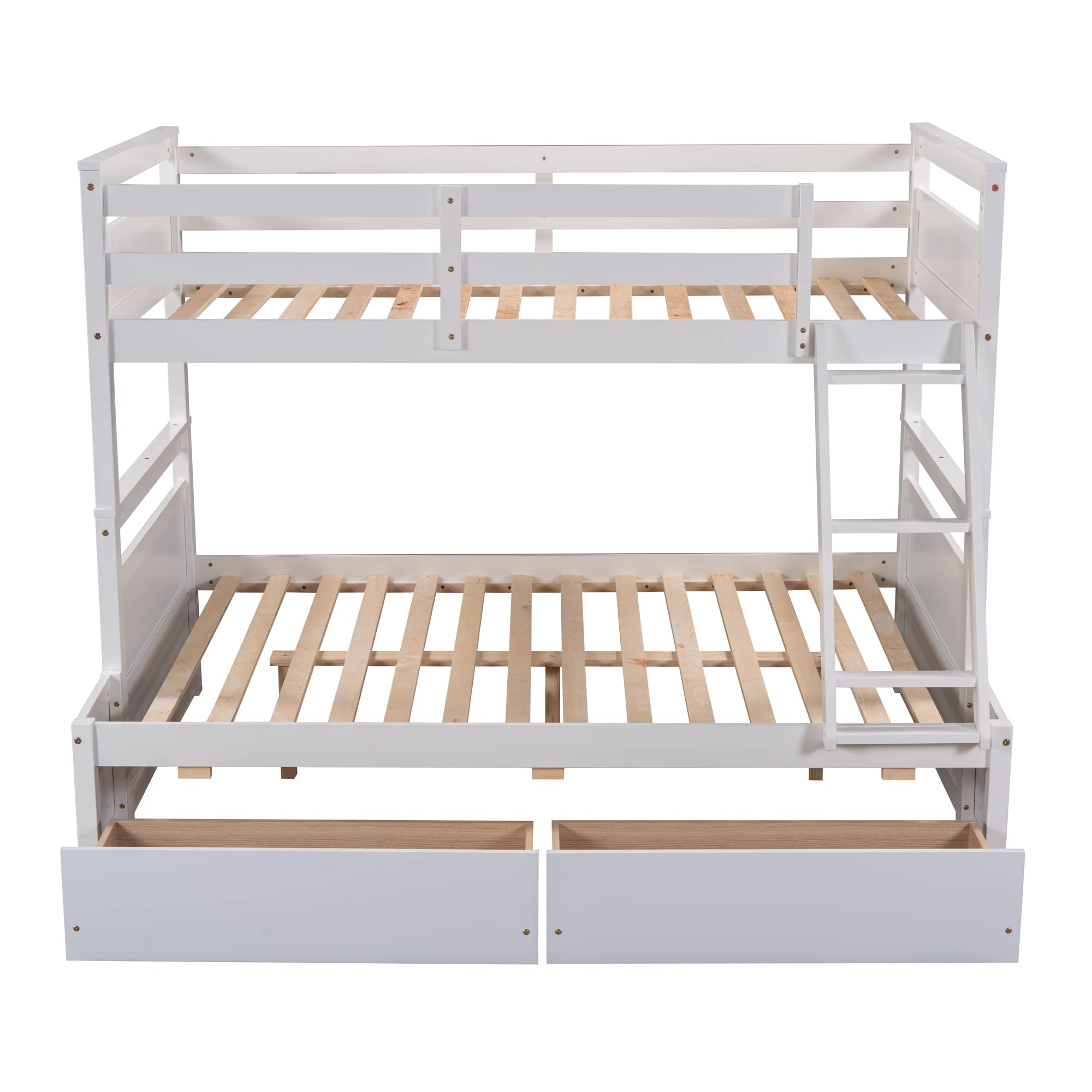 Twin Over Full Bunk Bed with Storage - Solid Wood Frame - Safety Guardrail & Ladder - Convertible to 2 Beds - Perfect for Kids & Teens Rooms