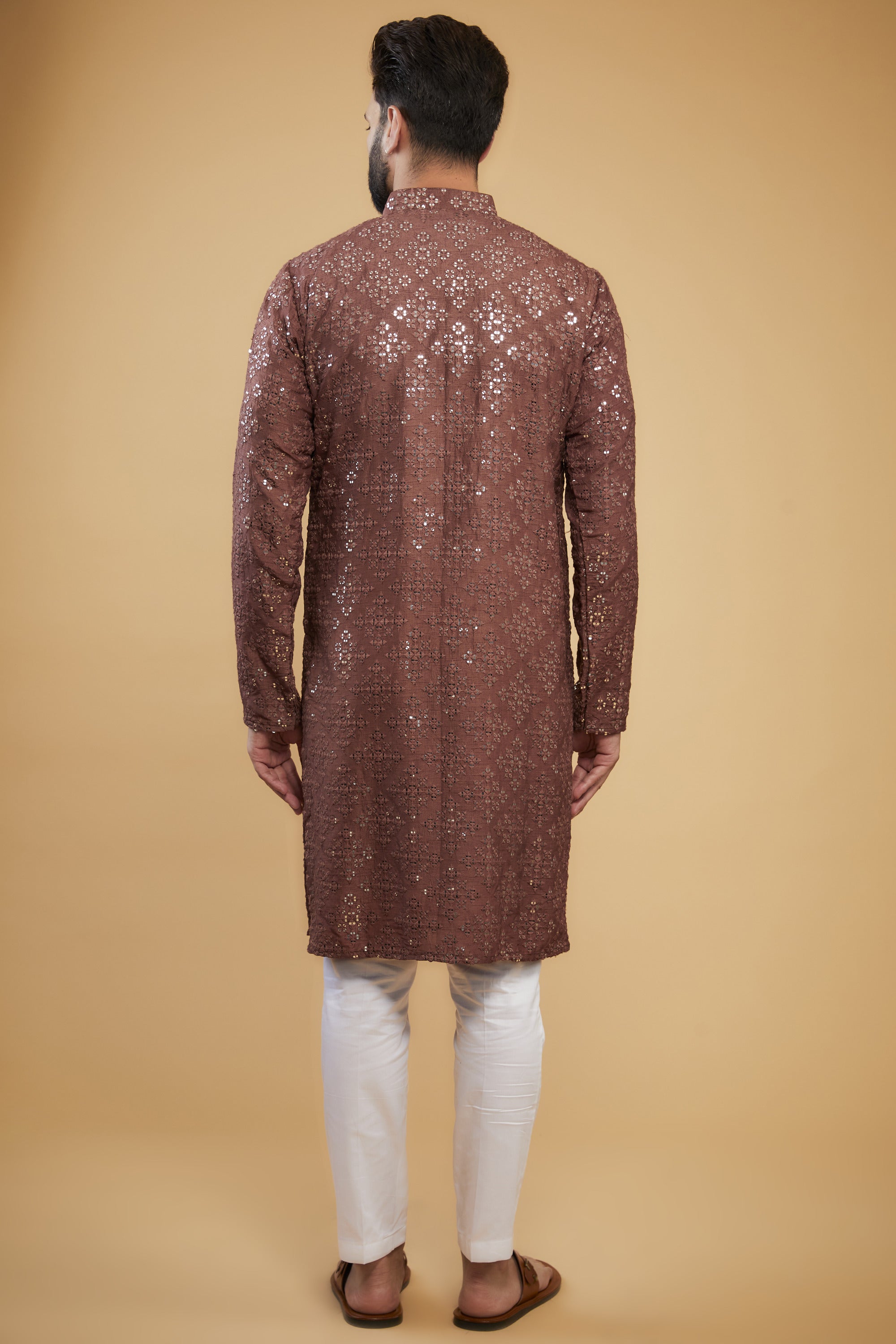 Elegant Mauve Taupe Mirror Work Kurta for Women | Traditional Indian Embroidered Tunic | Perfect for Festivals, Weddings & Ethnic Parties
