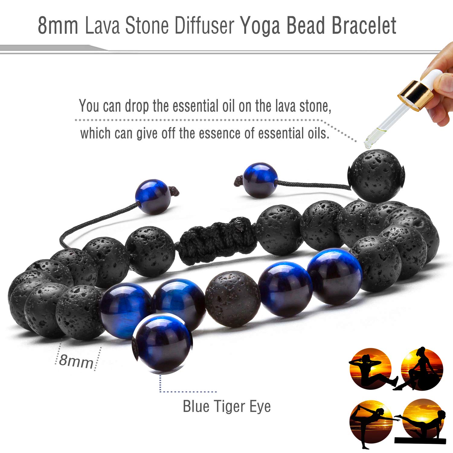 Hamoery 8mm Lava Stone Essential Oil Diffuser Bracelet for Men & Women - Natural Aromatherapy Anxiety Relief Beaded Yoga Bracelet with Braided Rope - Perfect for Meditation, Stress Relief & Spiritual Healing Gifts