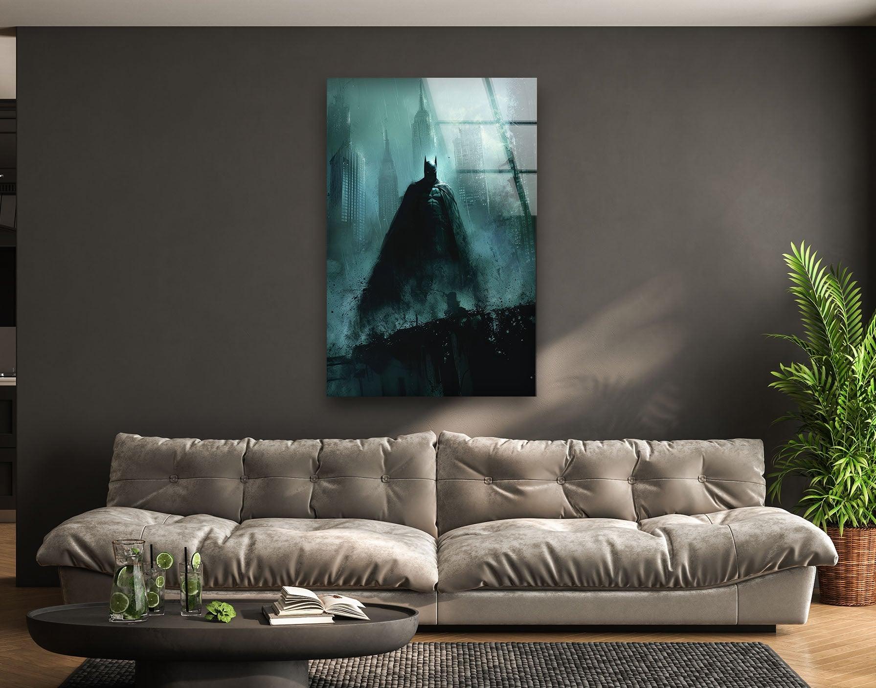 Batman Gotham City Glass Wall Art - Stunning Superhero Decor for Home & Office - Perfect for Living Room, Bedroom, or Man Cave Display