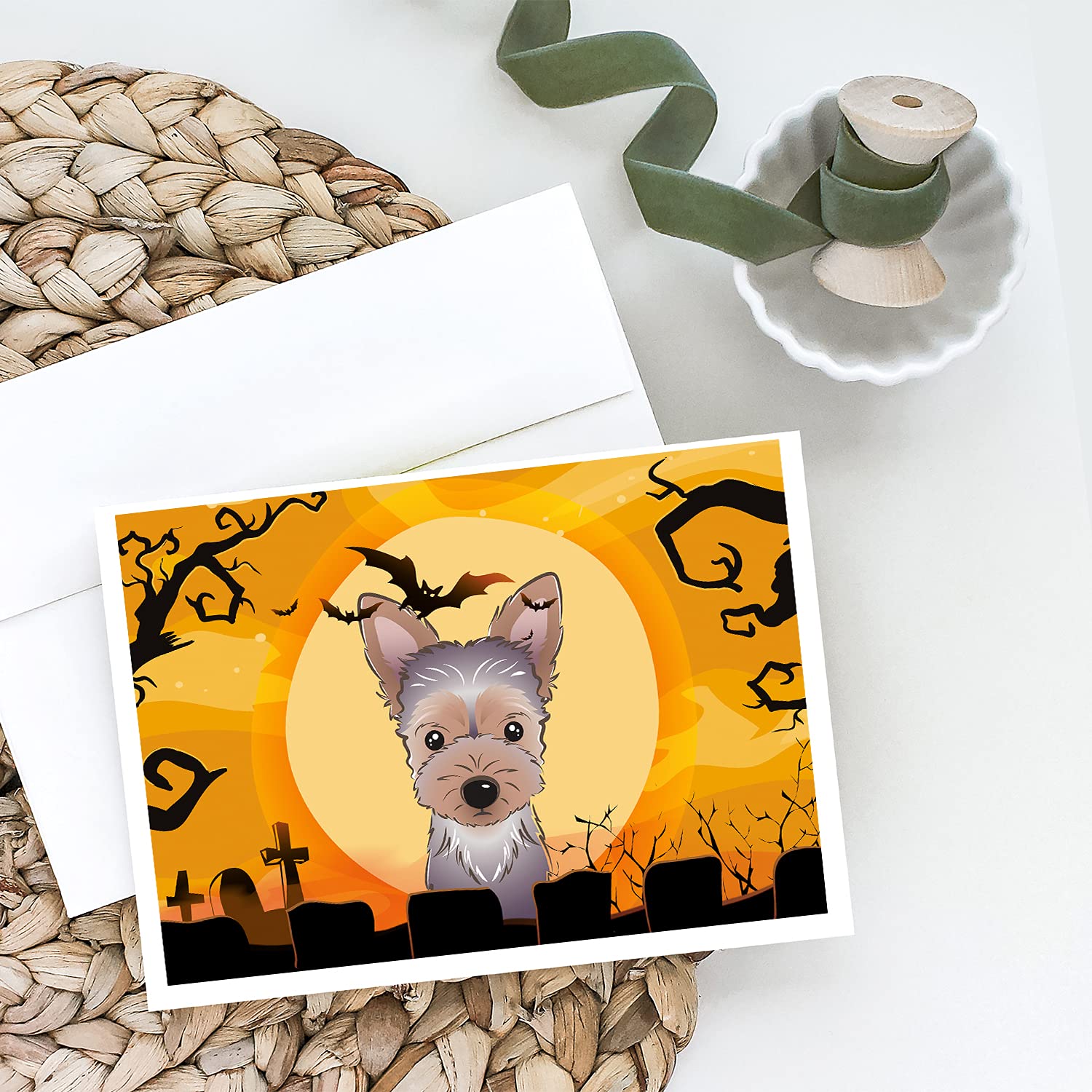 Halloween Yorkie Puppy Greeting Cards - Pack of 8 Blank A7 Note Cards (5x7) with Envelopes | Whimsical Dog-Themed Stationery for Halloween Parties, Gifts & Home Decor