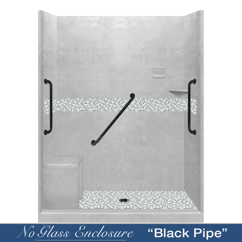 Freedom 60 Alcove Shower Remodel Kit with Portland Cement Sistine Stone & Del Mar Mosaic Accent - DIY Bathroom Upgrade for Modern Home Renovation