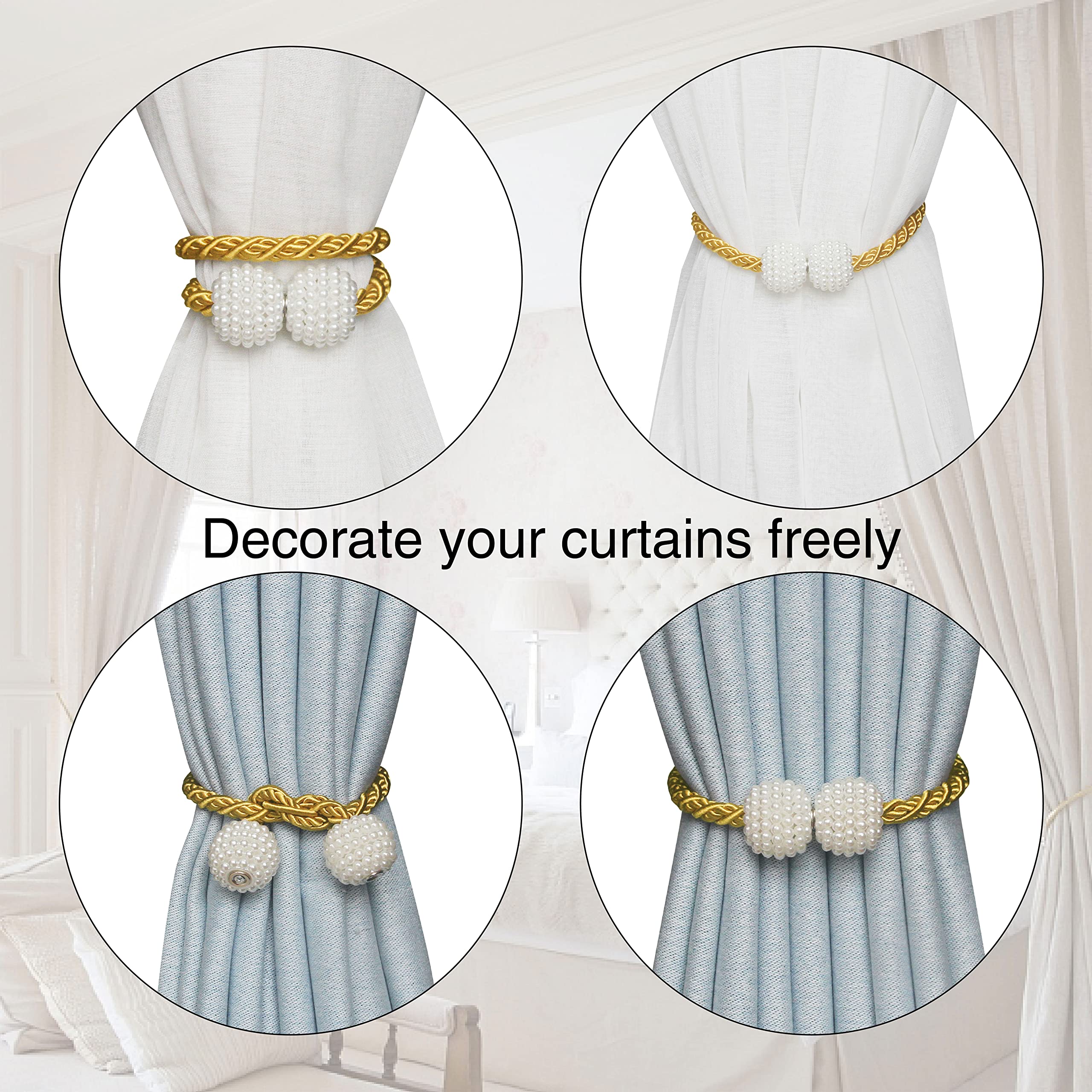 Magnetic Curtain Tiebacks - Convenient Drape Holdbacks for Windows, Weave Rope Design for Indoor & Outdoor Use - Perfect for Living Room, Bedroom, and Patio Decor