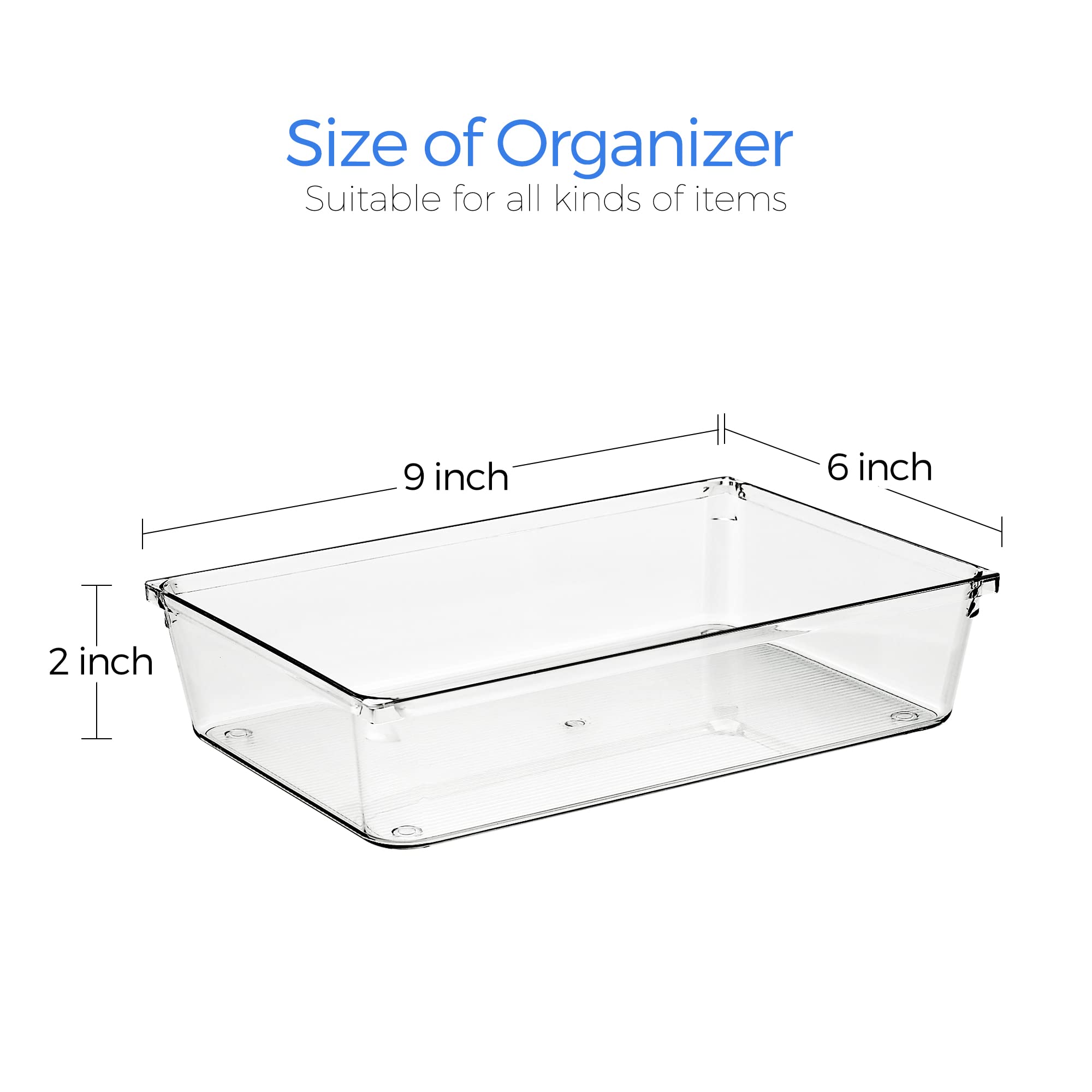 6 Pack Clear Plastic Drawer Organizers - 6