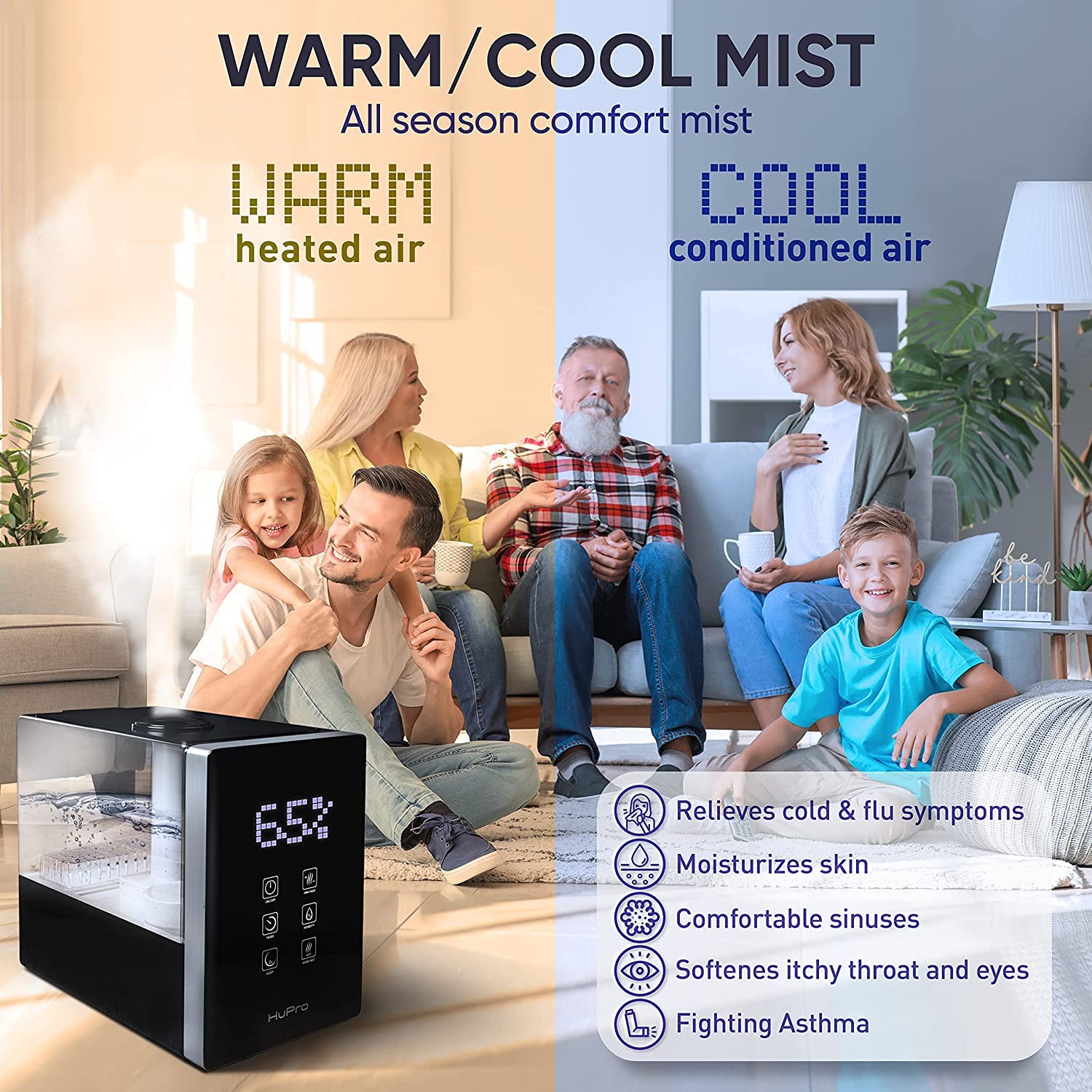 6L Top Fill Cool & Warm Mist Humidifier for Large Rooms - Ultrasonic Air Humidifier with Essential Oil Diffuser | Quiet Operation for Bedroom, Living Room, Baby Nursery | Helps Relieve Asthma & Allergies | Perfect for Dry Air Relief in Winter and Allergy Season