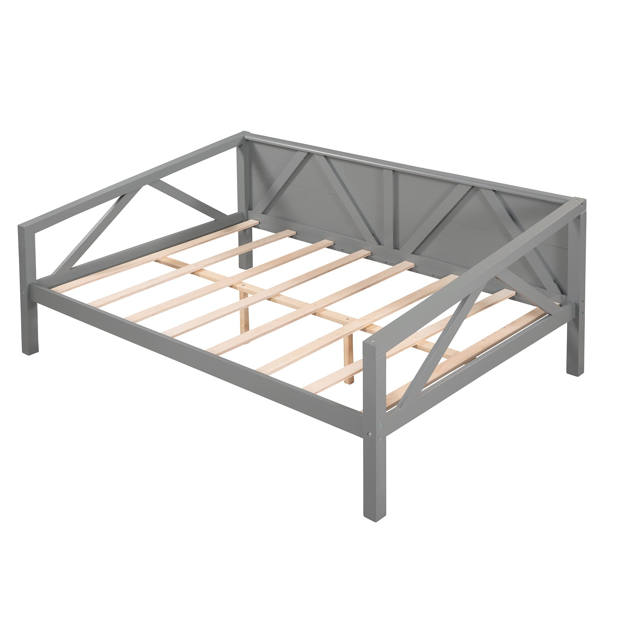 Full Size Wooden Daybed Frame with Support Slats - Convertible Sofa Bed for Living Room & Bedroom - No Box Spring Needed (White) - Perfect for Guest Rooms, Small Spaces & Multi-Functional Furniture Needs