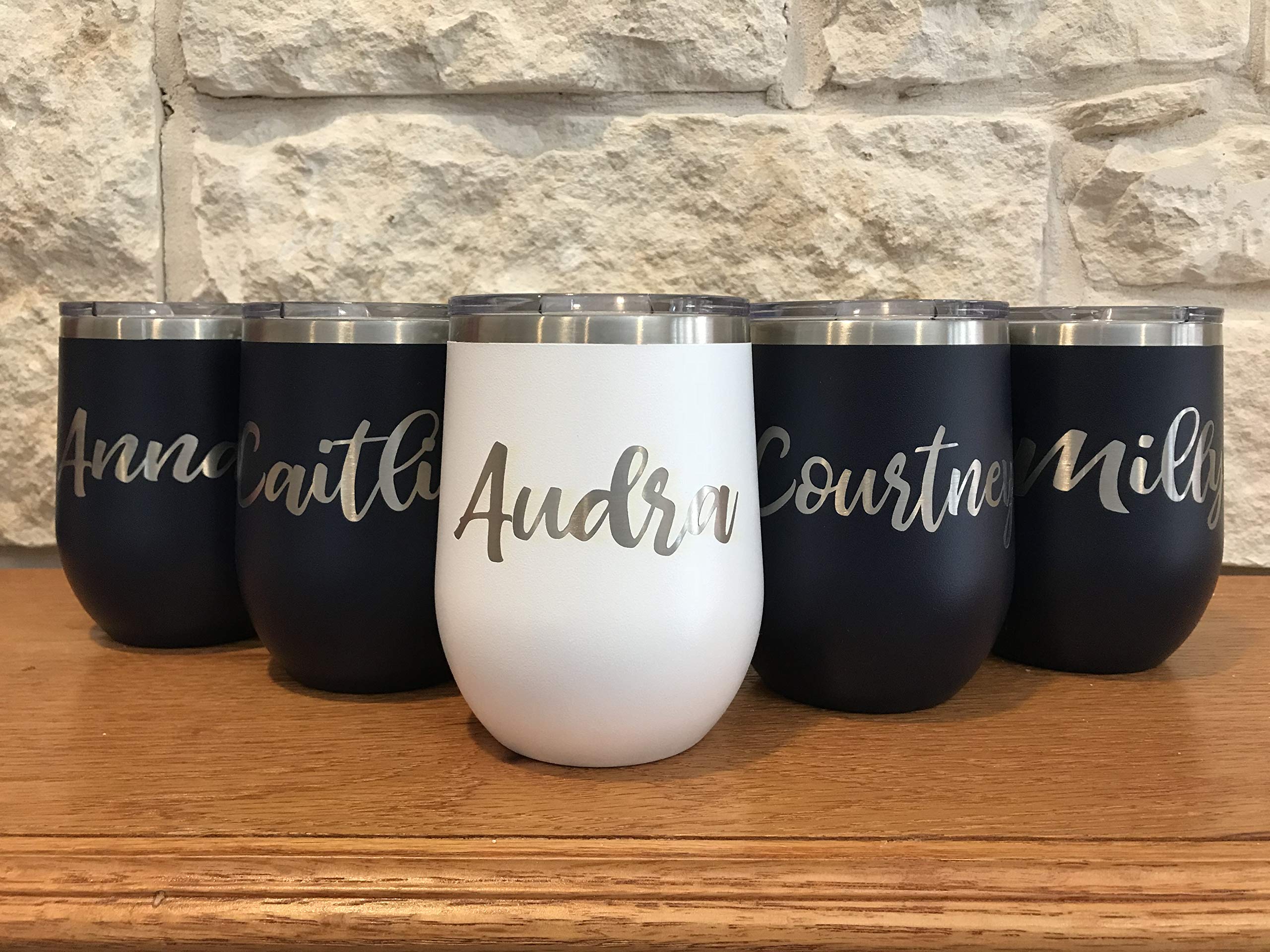 Personalized Stainless Steel Stemless Wine Glass Tumbler - 12 oz Double Wall Vacuum Insulated with Black Engraving - Perfect for Gifts, Parties, and Outdoor Wine Tasting