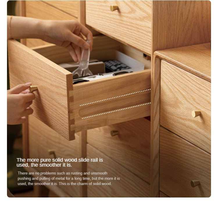 Solid Oak & Beech Wood Chest of Drawers - 5-Drawer Storage Cabinet with Multi-Functional Design for Bedroom, Living Room, and Office Organization