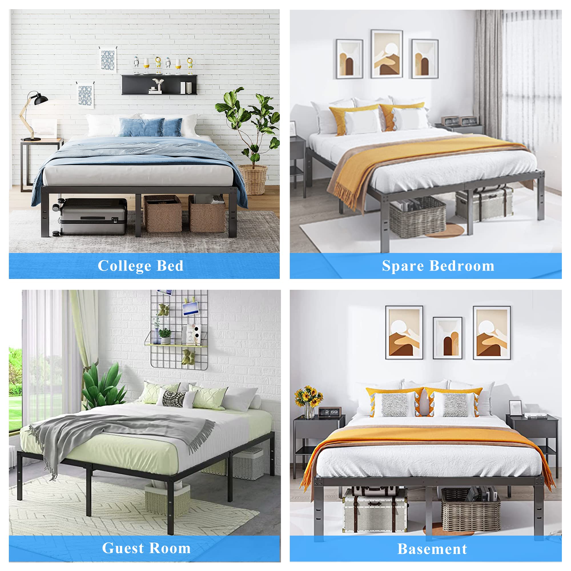 14 Inch Heavy Duty Metal Queen Bed Frame - No Box Spring Needed, Supports Up to 3500lbs | Sturdy Platform Bed for Master Bedroom, Guest Room & Small Spaces