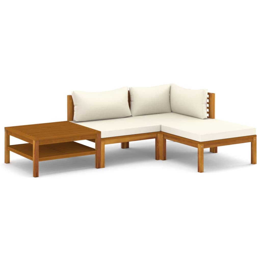 vidaXL 4-Piece Patio Lounge Set - Outdoor Garden Furniture, Sectional Sofa with Cushions, Acacia Wood Corner Sofa in Retro Style - Perfect for Backyard, Poolside & Patio Relaxation
