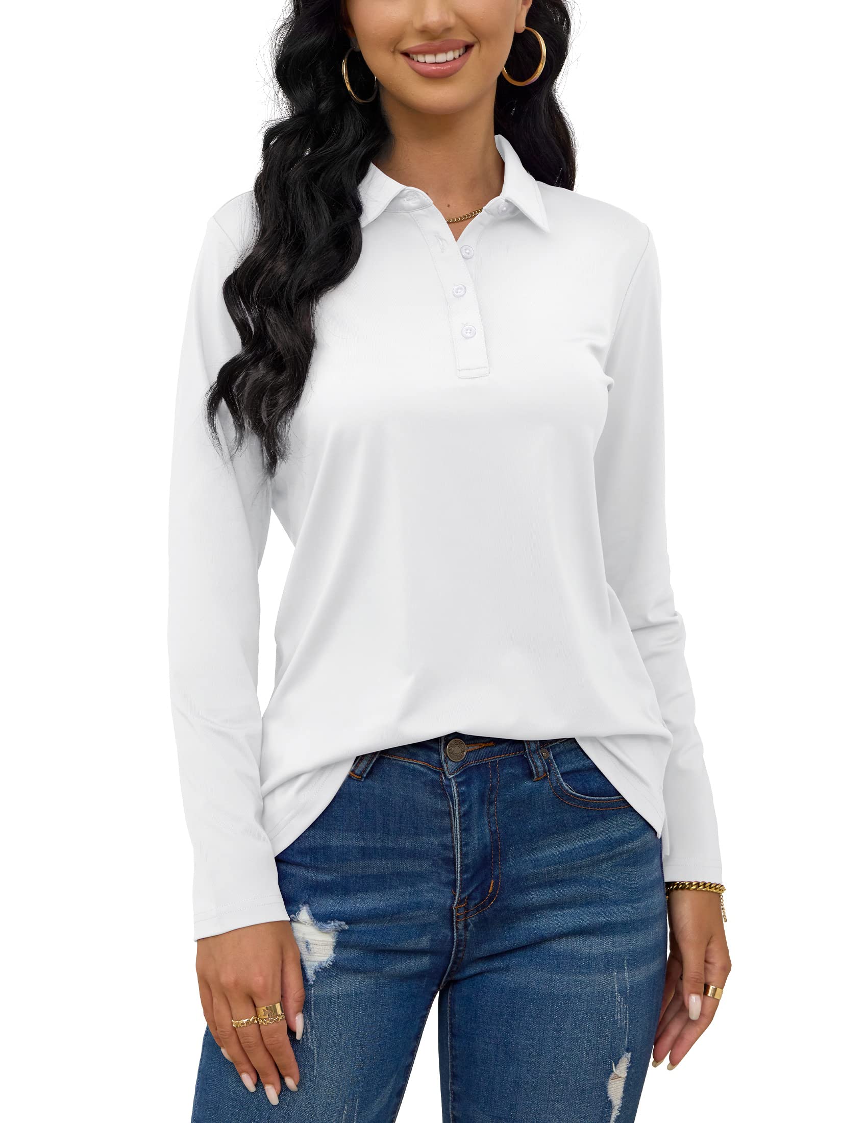 TACVASEN Women's Casual Long Sleeve Polo Shirts - Breathable Golf Tops for Outdoor Sports & Everyday Wear