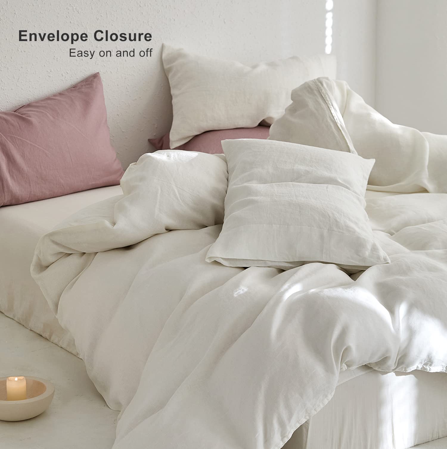 Premium 100% French Linen Pillowcases - 1 Pair Queen Size (20x30 inches) Natural Flax Bedding, Breathable & Hypoallergenic - Off White - Perfect for Eco-Friendly Home Decor & Luxury Hotel Style Bedrooms