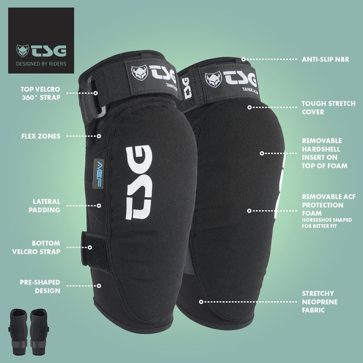 TSG - Elbowguard Tahoe A 2.0 Mountain Bike & Dirt Bike Elbow Pads - Flexible Durable Protective Gear with ACF Impact Foam, Pullover Design, Pre-Shaped & Horseshoe Fit - Ideal for Downhill MTB, Enduro & Motocross Riding