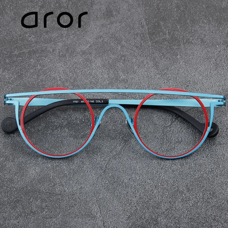 Stylish Unisex Full Rim Round Brow Line Double Bridge Titanium Eyeglasses Frame 47757 - Perfect for Reading, Work & Fashion Accessories