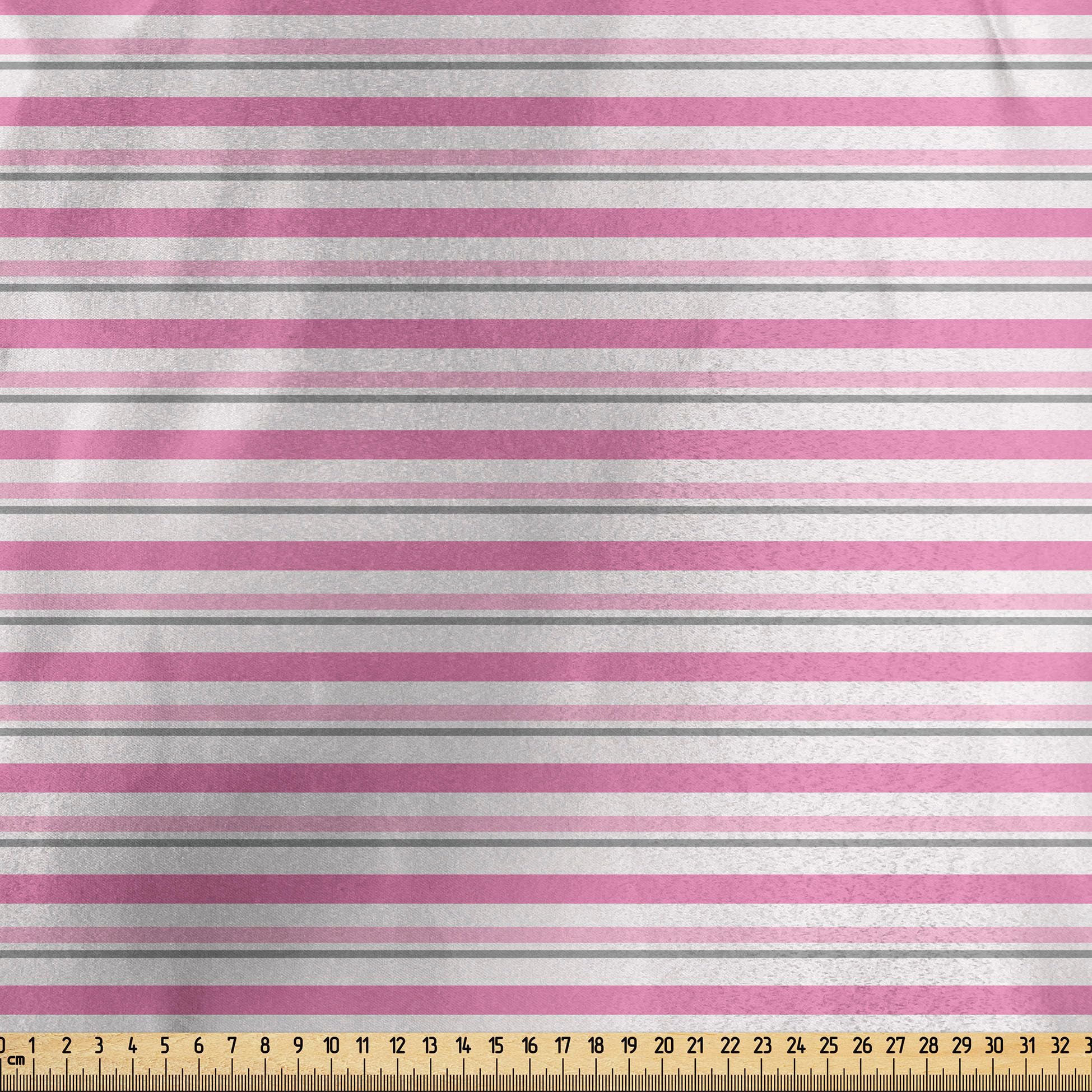 Ambesonne Geometric Fabric by The Yard - Pink & Grey Striped Satin Material for Home Decor, DIY Crafts, Upholstery & Sewing Projects | Modern Decorative Fabric for Curtains, Pillows & Table Runners
