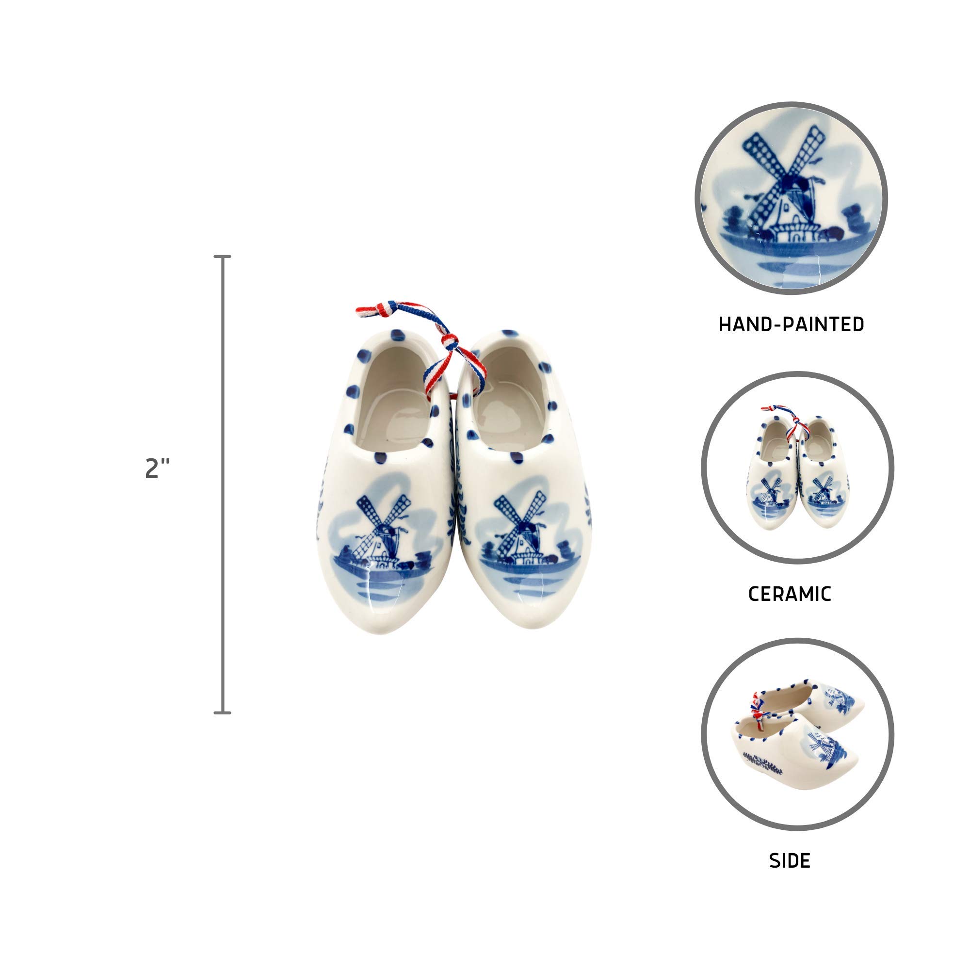 Delft Blue Ceramic Dutch Wooden Shoes - Miniature Collectible Pair (2.25